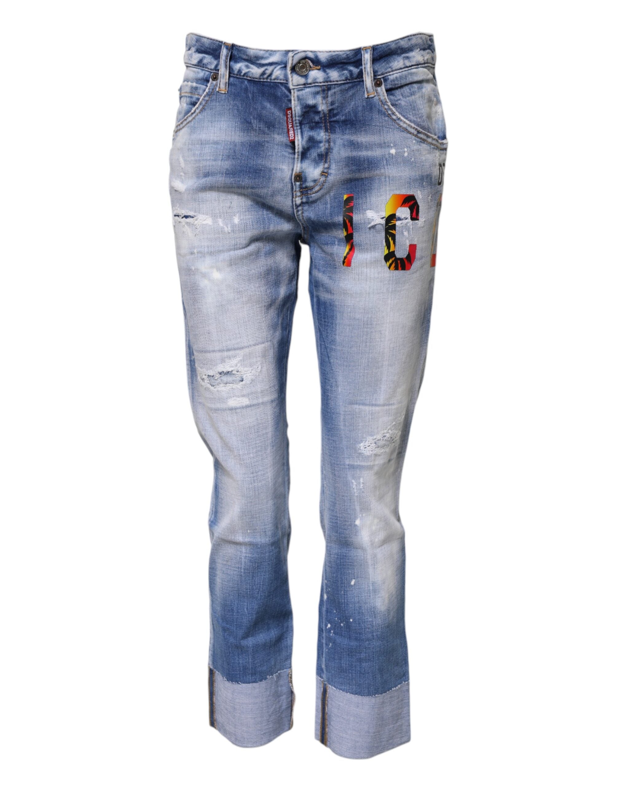 Blue Washed Cotton Mid Waist Skinny Denim Jeans