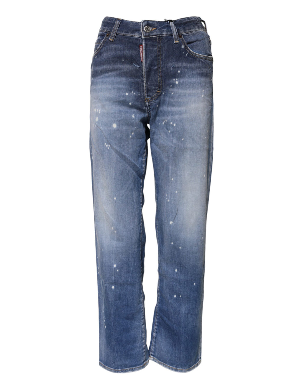 Blue Washed Cotton Mid Waist Straight Jeans