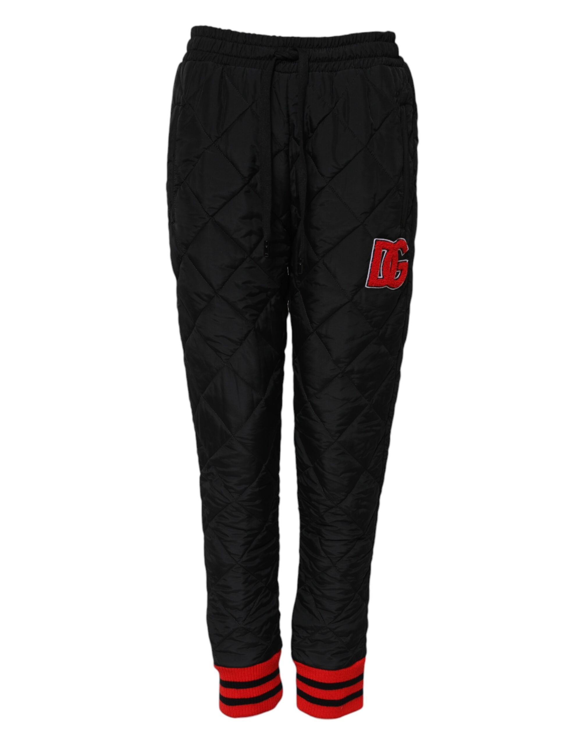 Black Quilted Mid Waist Jogger Pants