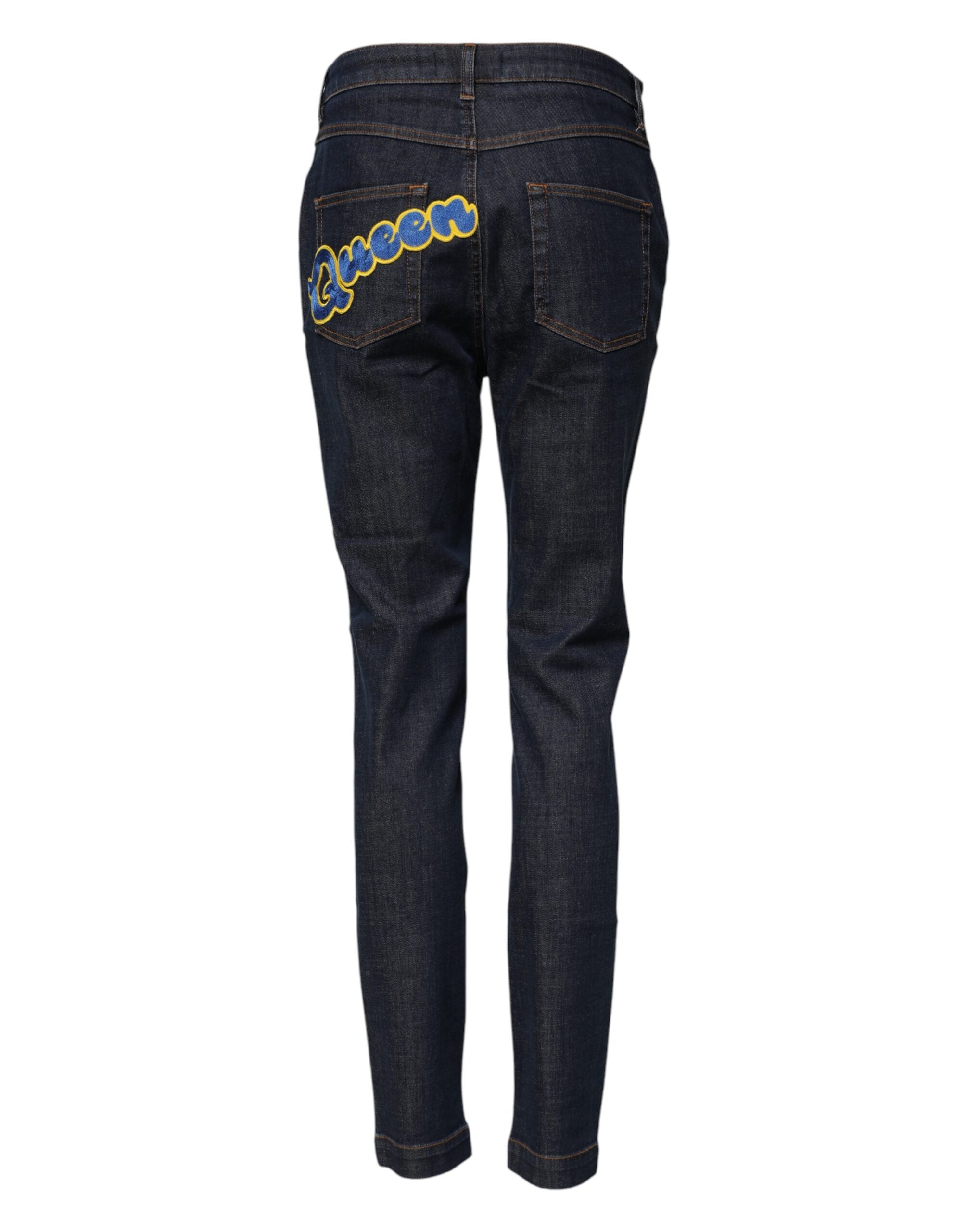 Dolce & Gabbana Blue Queen Patch AUDREY Mid Waist Denim Jeans
