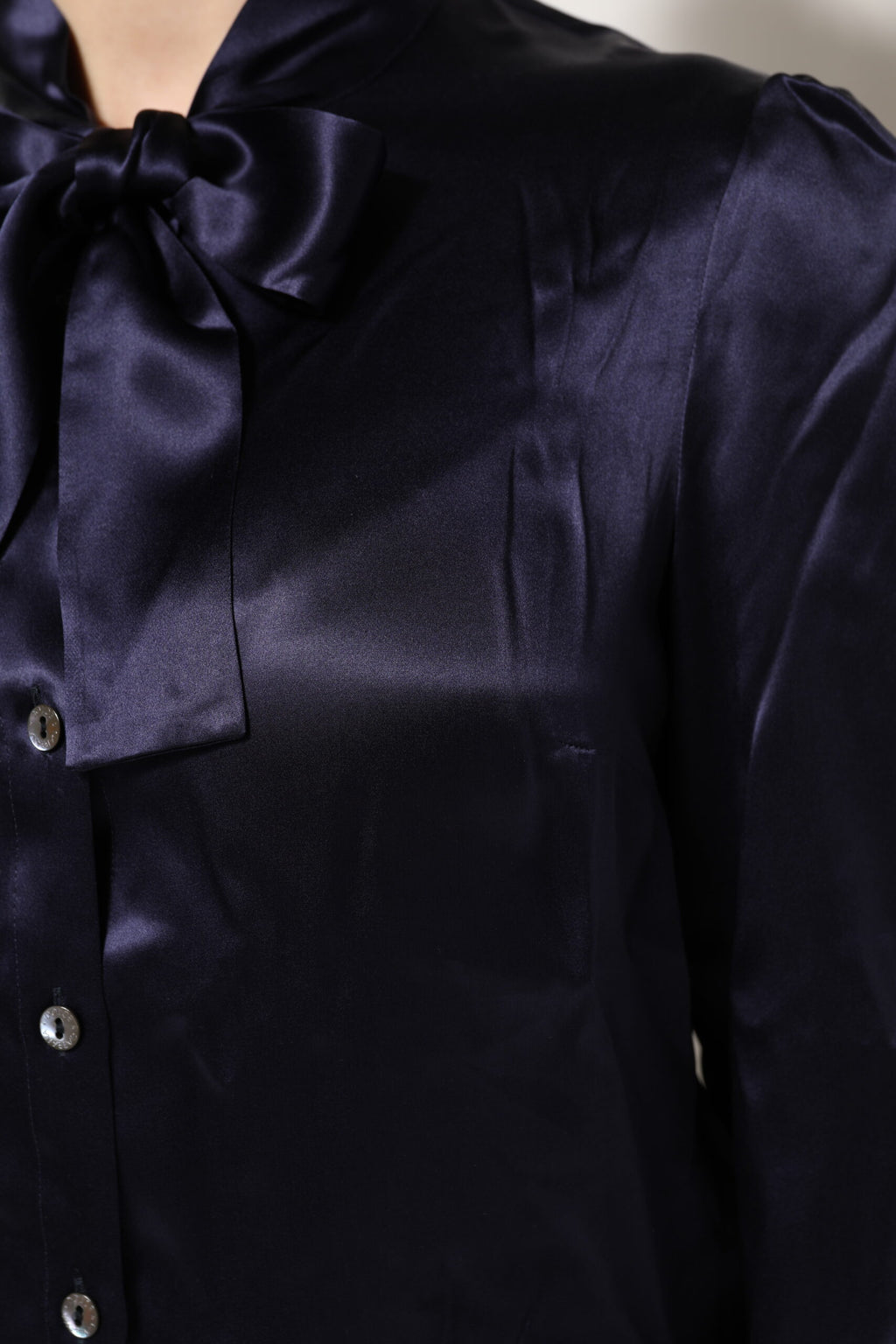 Dark Purple Silk Ascot Collared Blouse Top