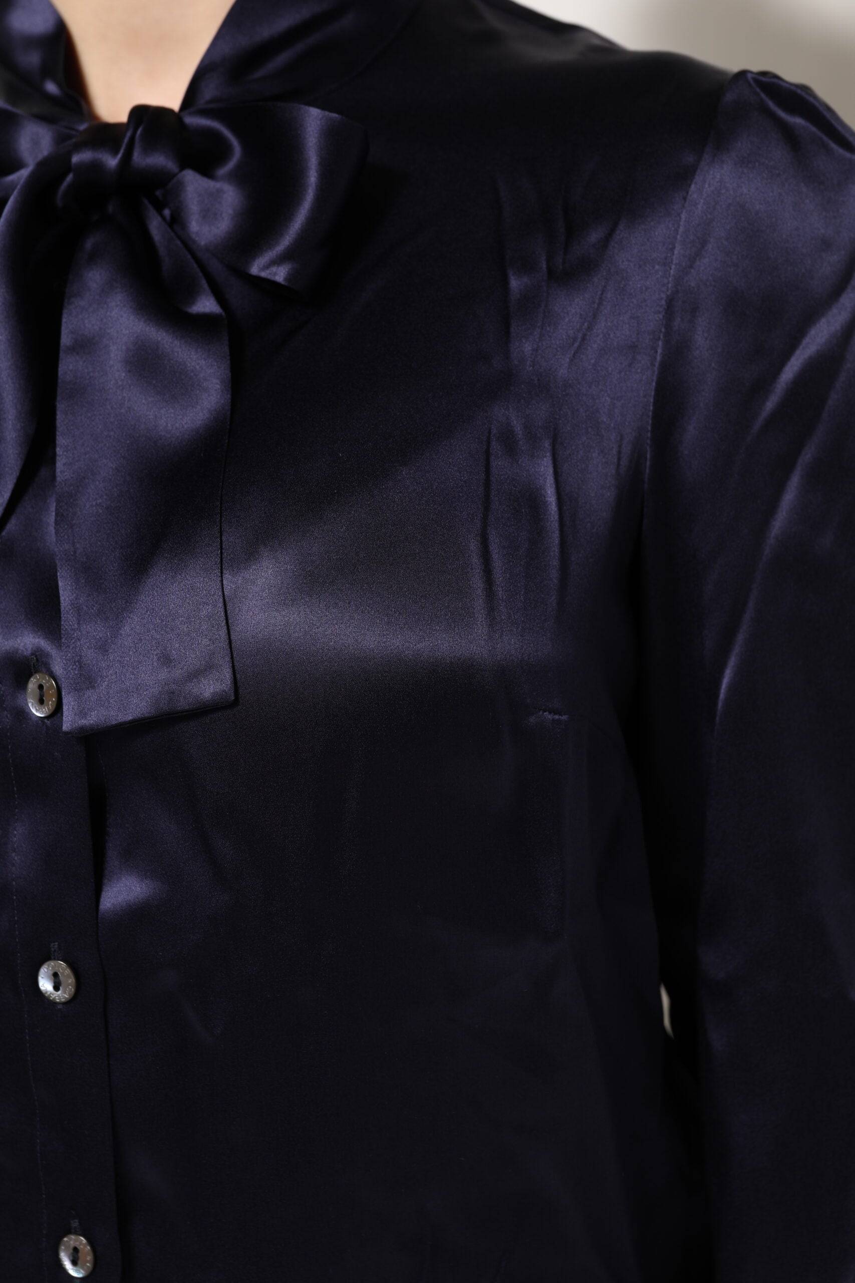 Dark Purple Silk Ascot Collared Blouse Top