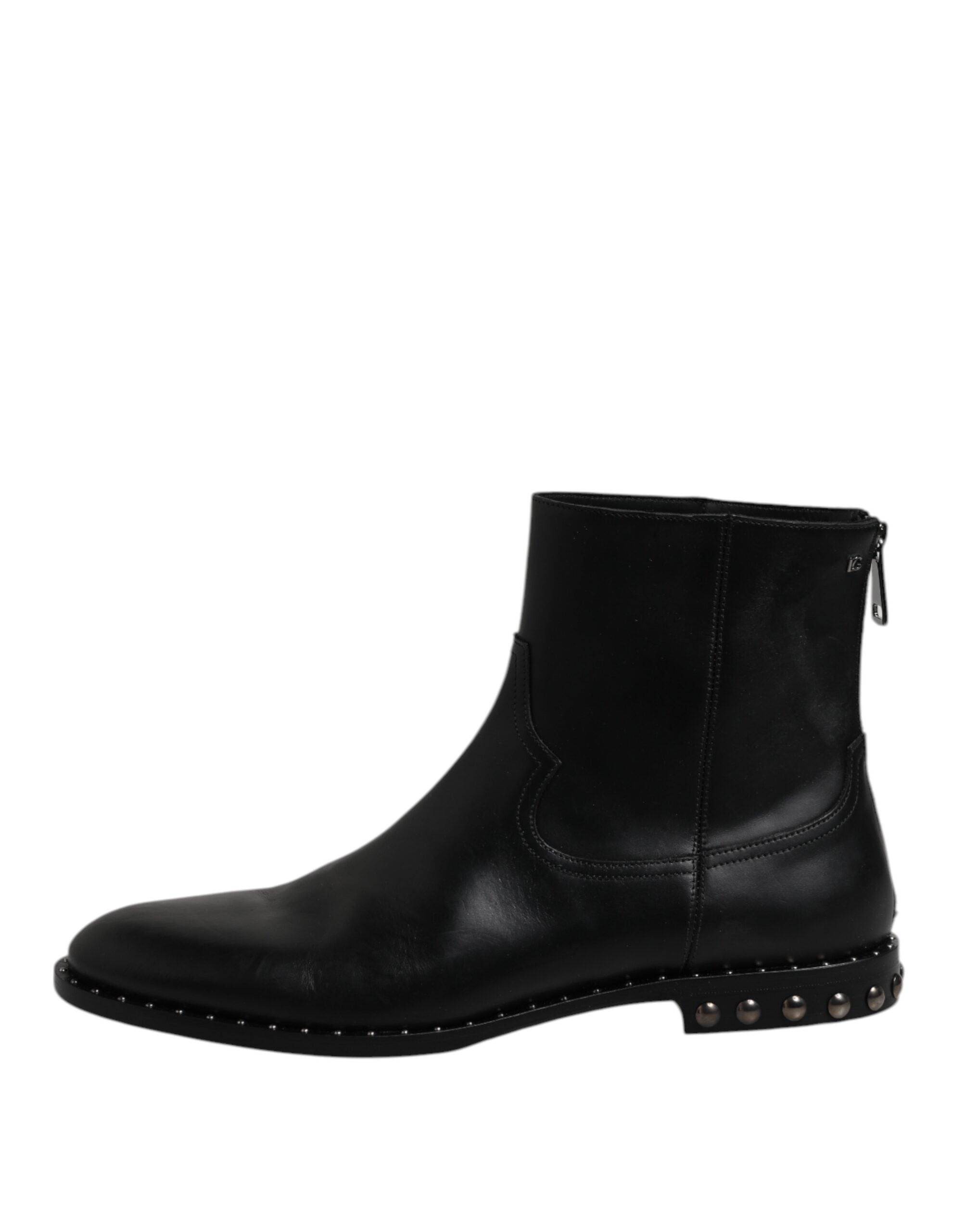Black Leather Logo Ankle Boots Studded Shoes