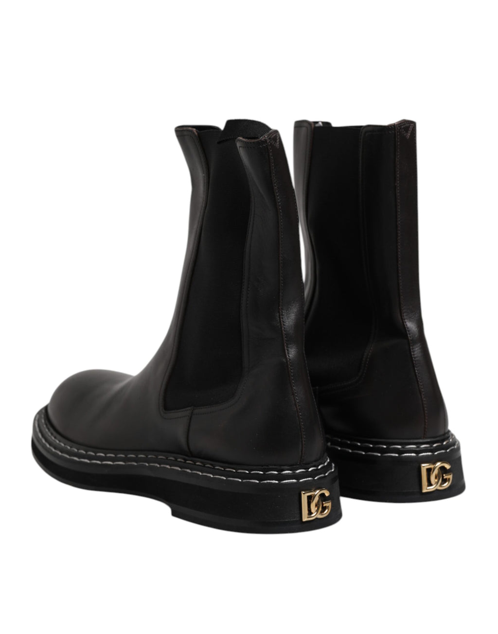 Black Leather Mid Calf Boots Flats Shoes