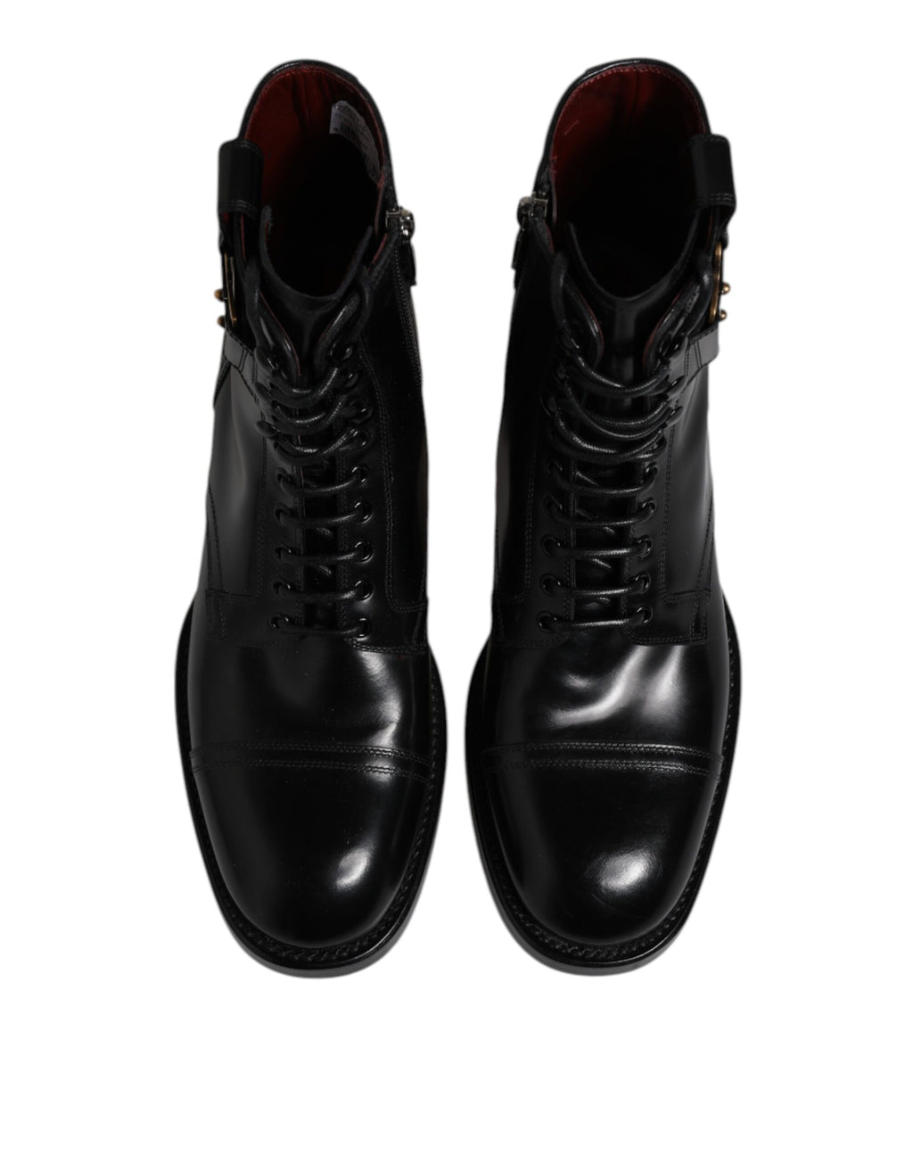 Black Leather Mid Calf Boots Lace Up Shoes
