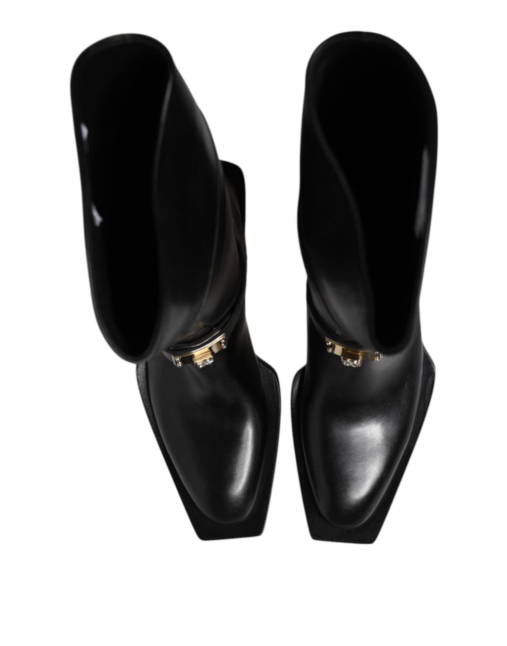 Black Leather High Boots Flats Shoes