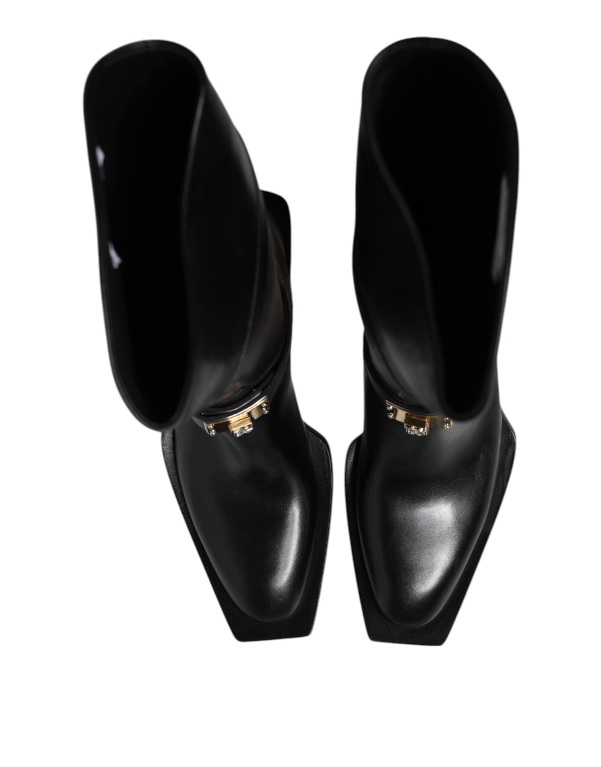 Black Leather High Boots Flats Shoes