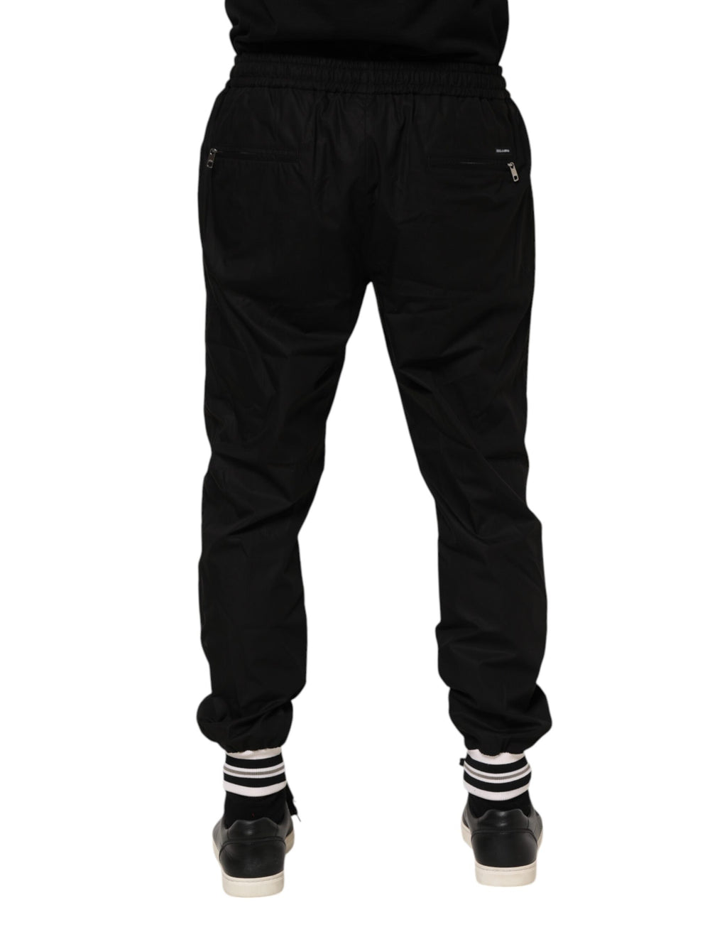 Black Cotton Logo Tape Men Jogger Pants