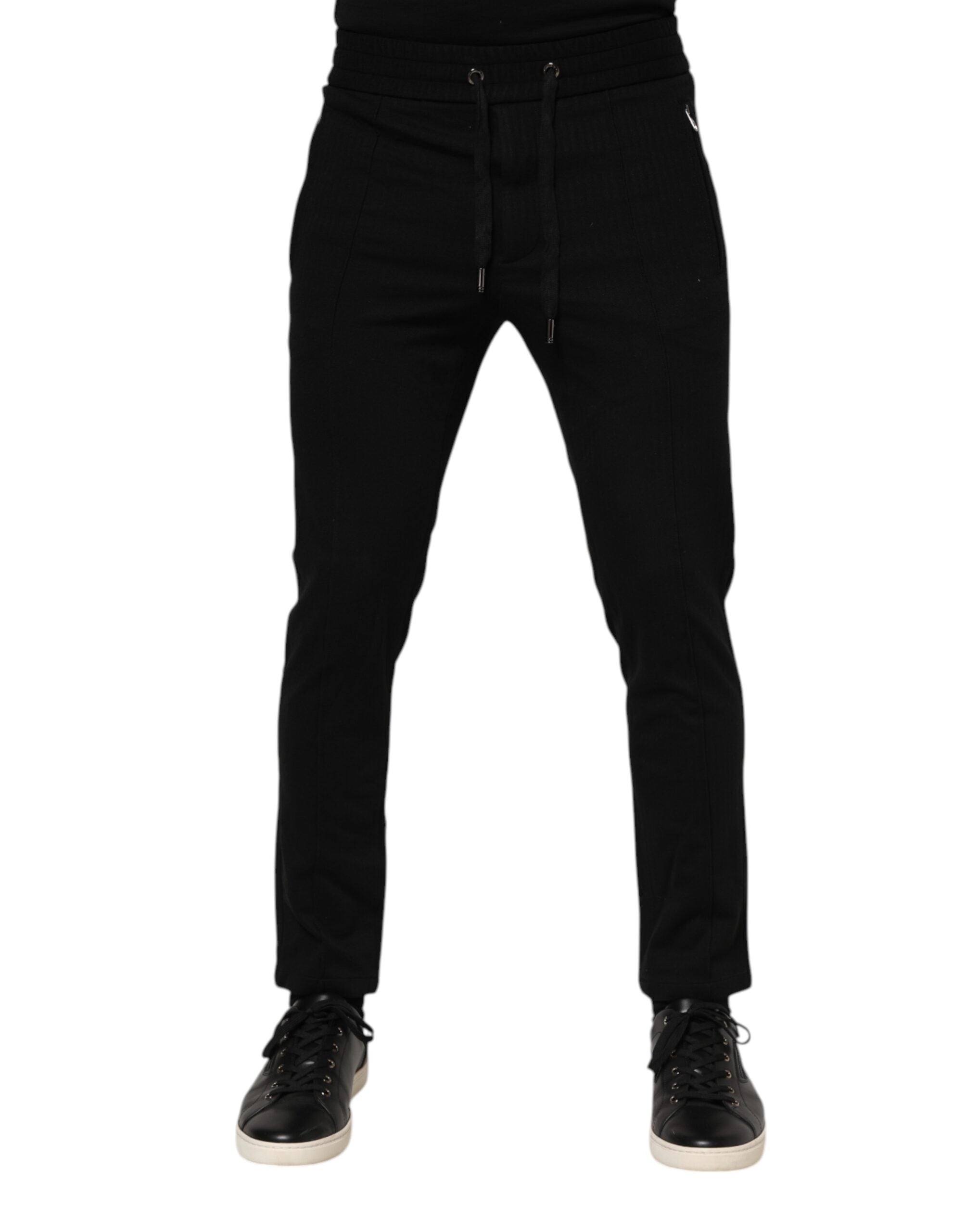 Black Viscose Drawstring Men Jogger Pants