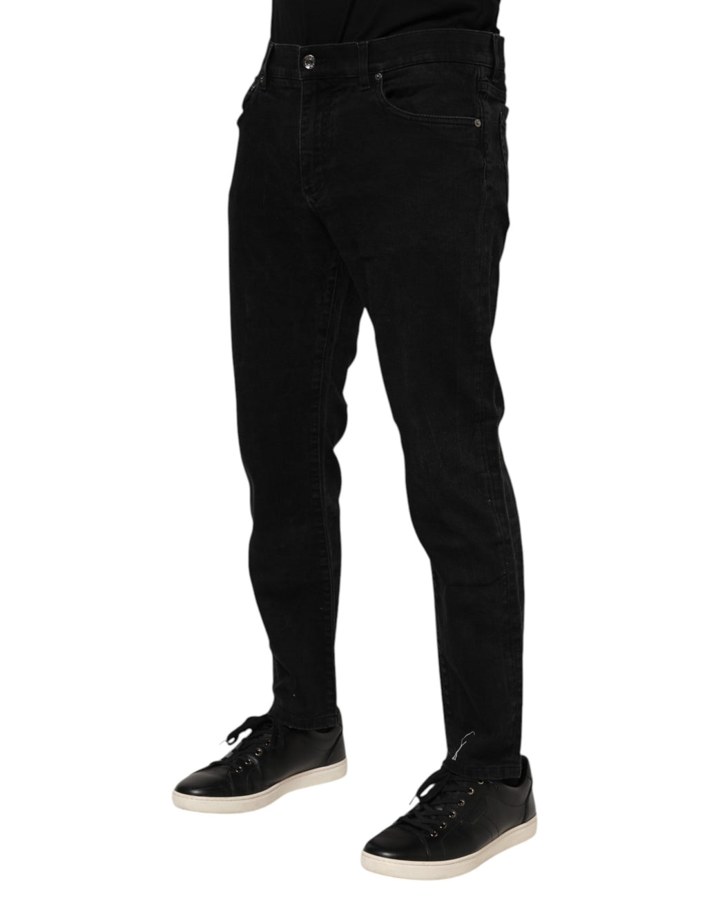 Black Cotton Logo Plaque Slim Fit Denim Jeans