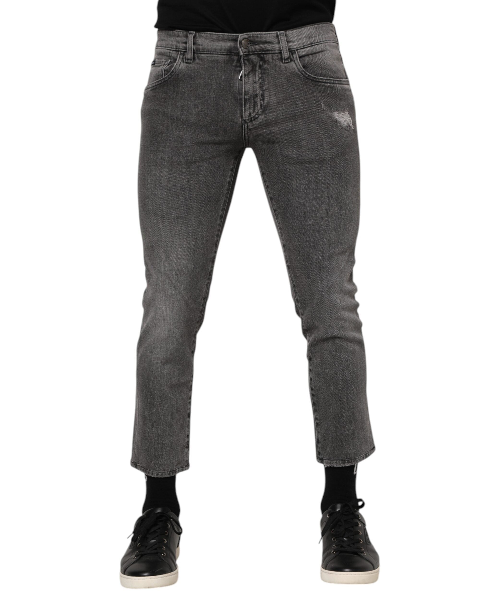 Gray Cotton Logo Plaque Men Denim Jeans