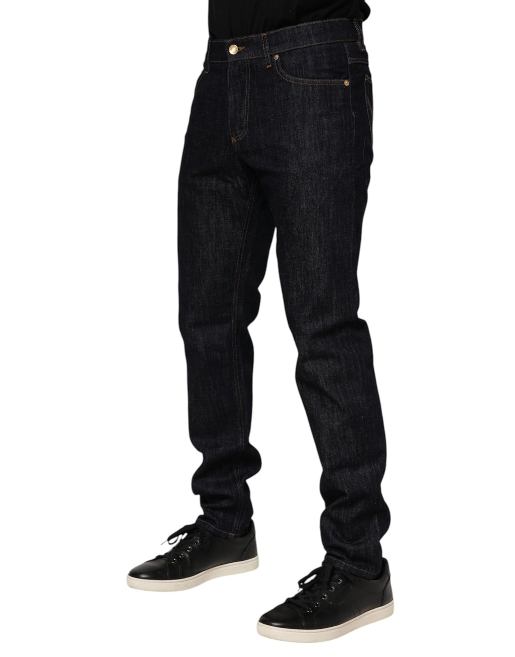 Dark Blue Cotton Logo Plaque Men Denim Jeans