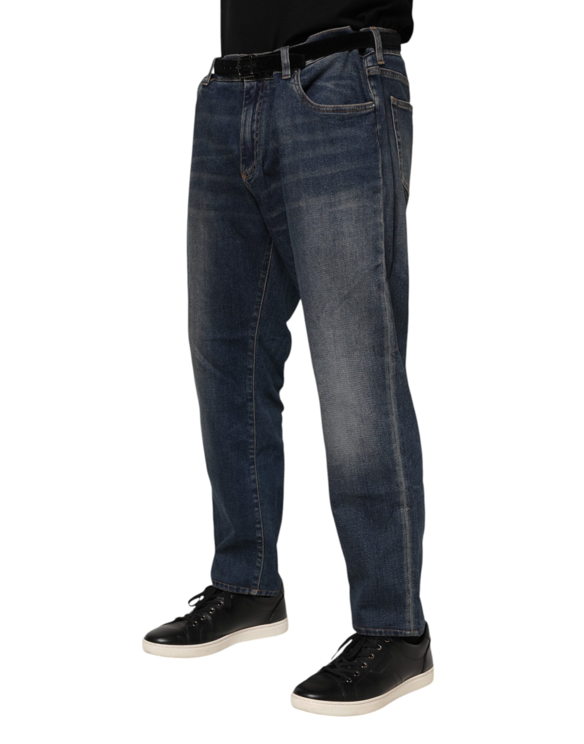 Blue Cotton Logo Plaque Slim Denim Jeans