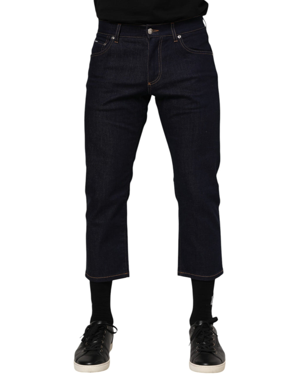 Dark Blue Cotton Logo Slim Fit Men Denim Jeans