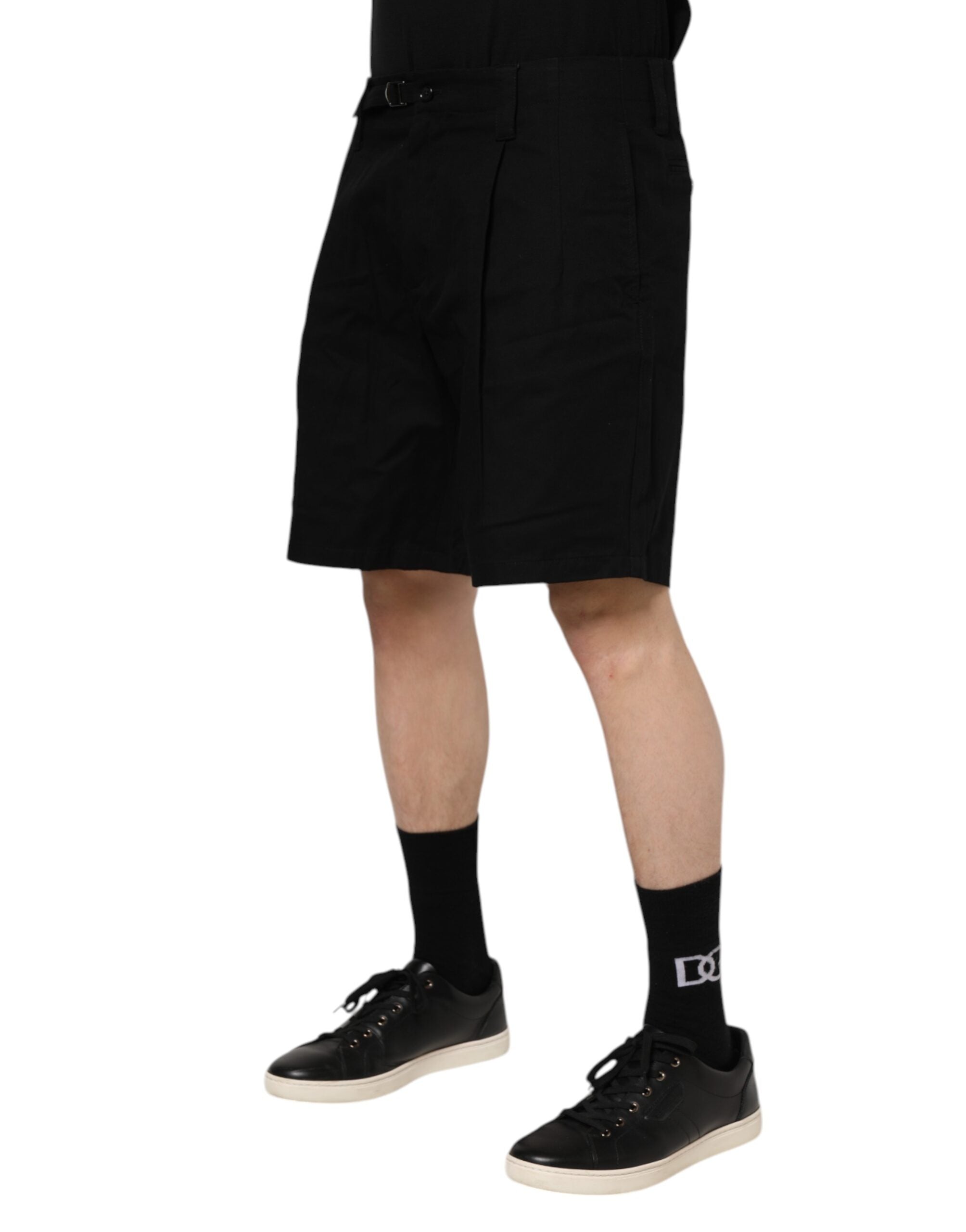 Black Cotton Knee Length Men Bermuda Shorts
