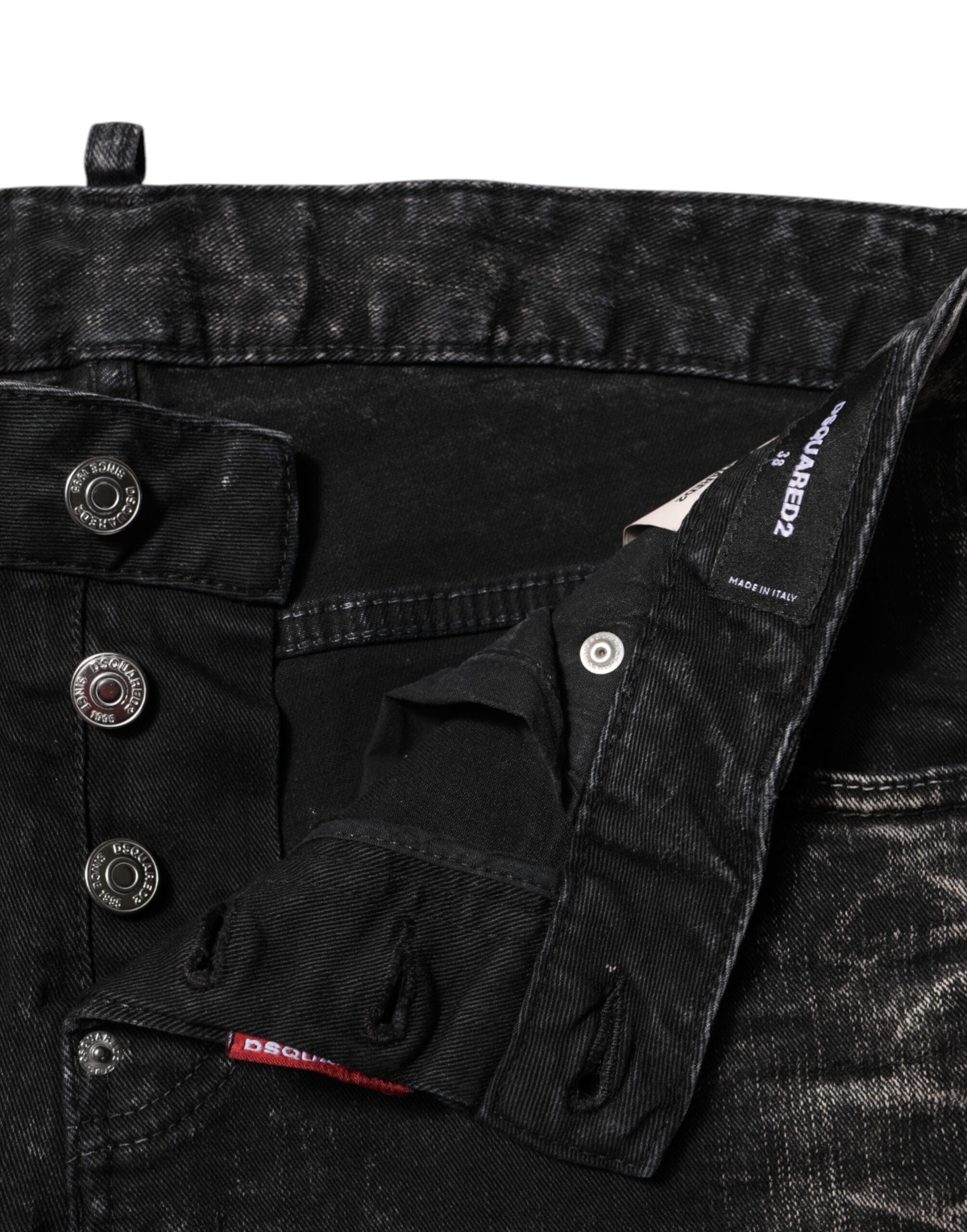 Black Washed Mid Waist Tapered Denim Jeans