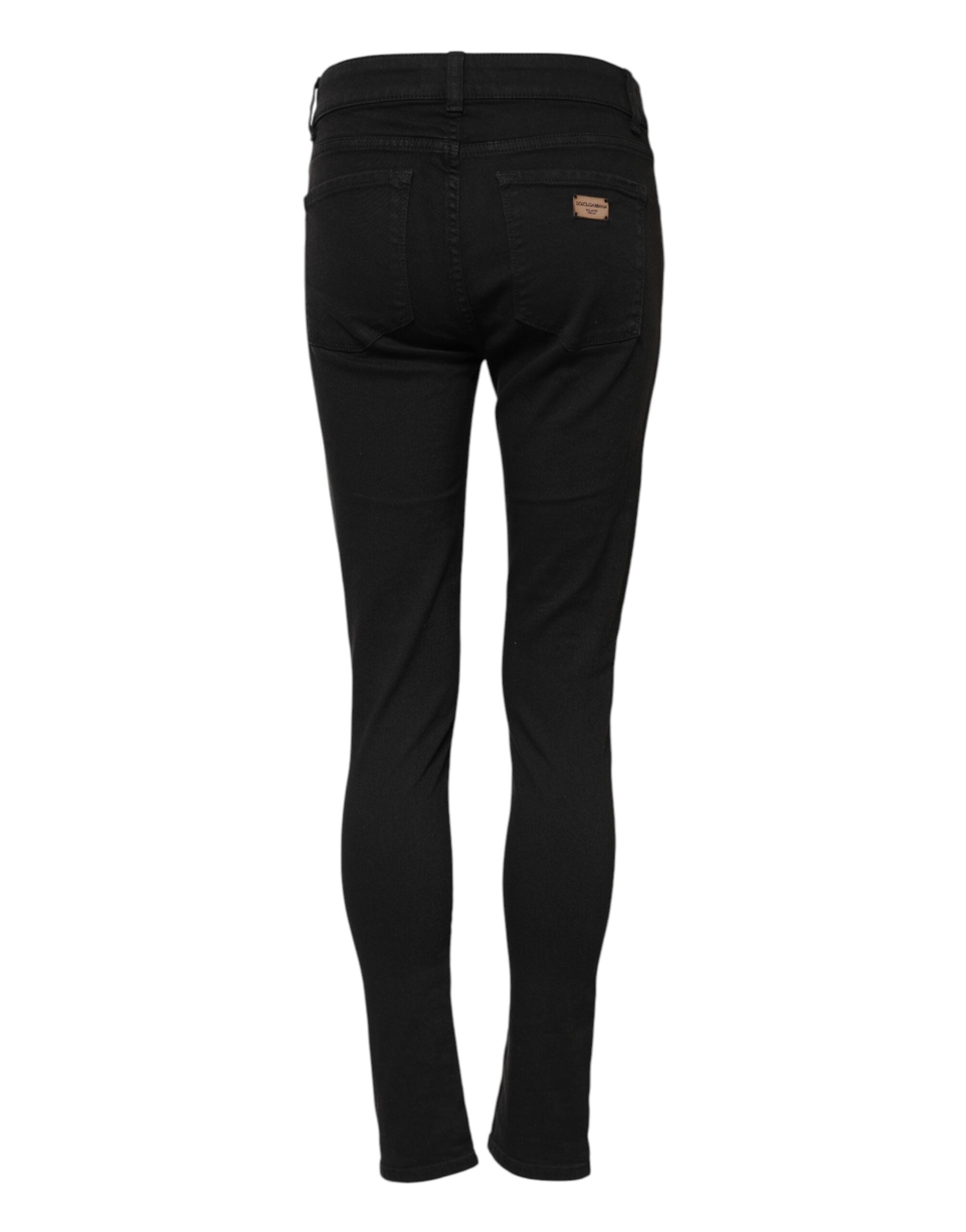 Black Cotton Skinny Mid Waist Denim Jeans