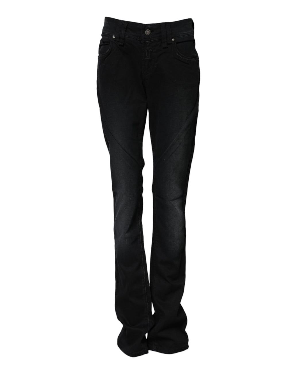 Black Cotton Mid Waist Tapered Denim Jeans