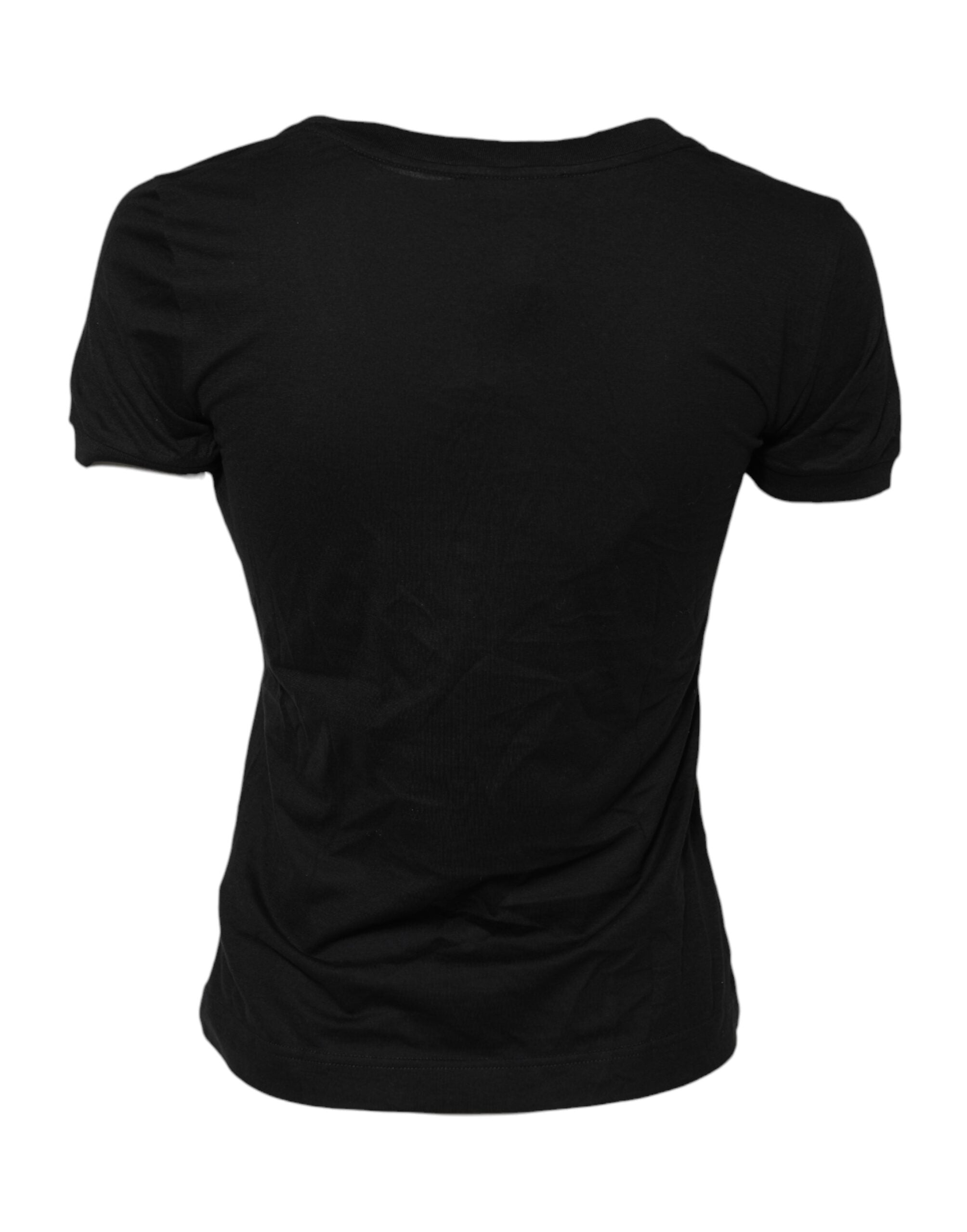 Black Cotton Short Sleeves Round Neck T-shirt