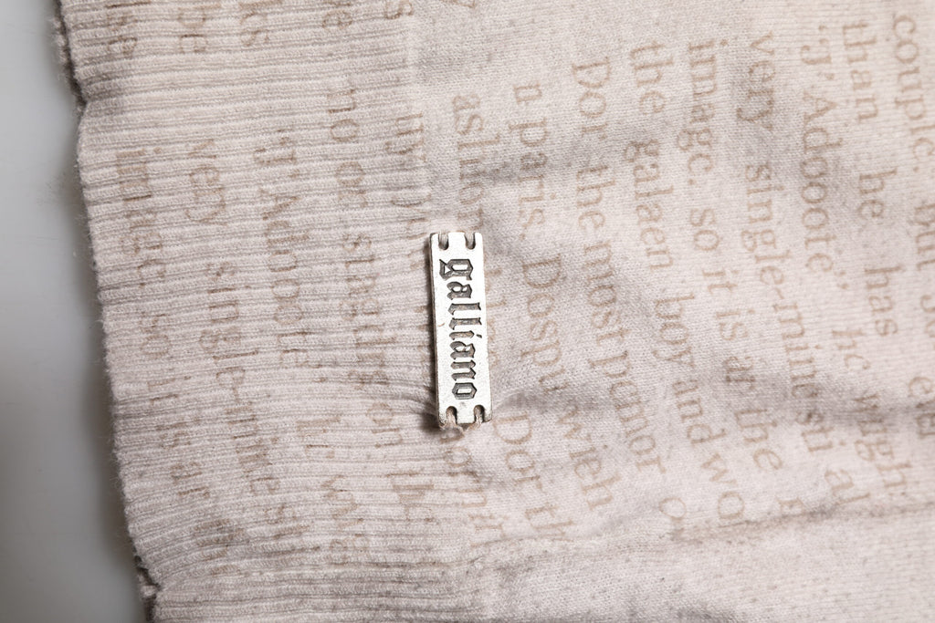 Beige Printed Logo Roundneck Long Sleeves Men Sweater