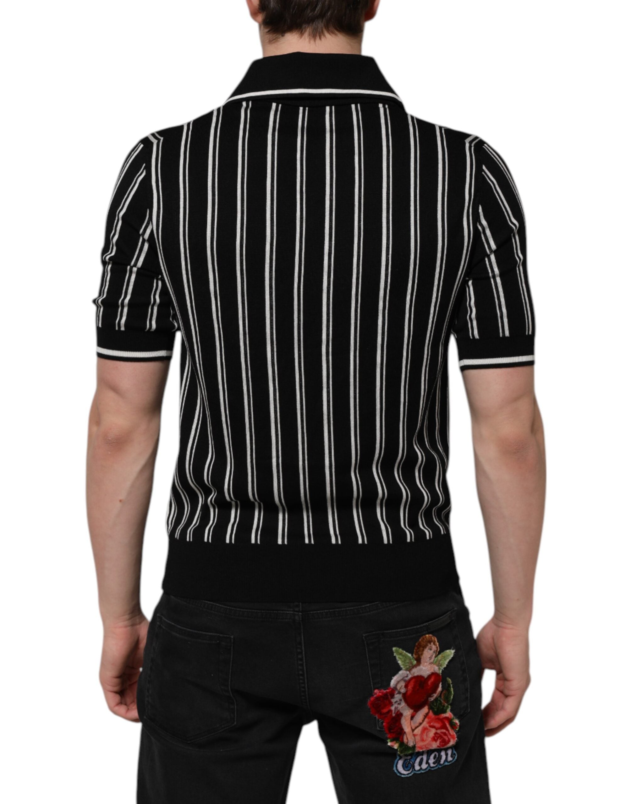 Black White Stripes Collared Polo T-shirt