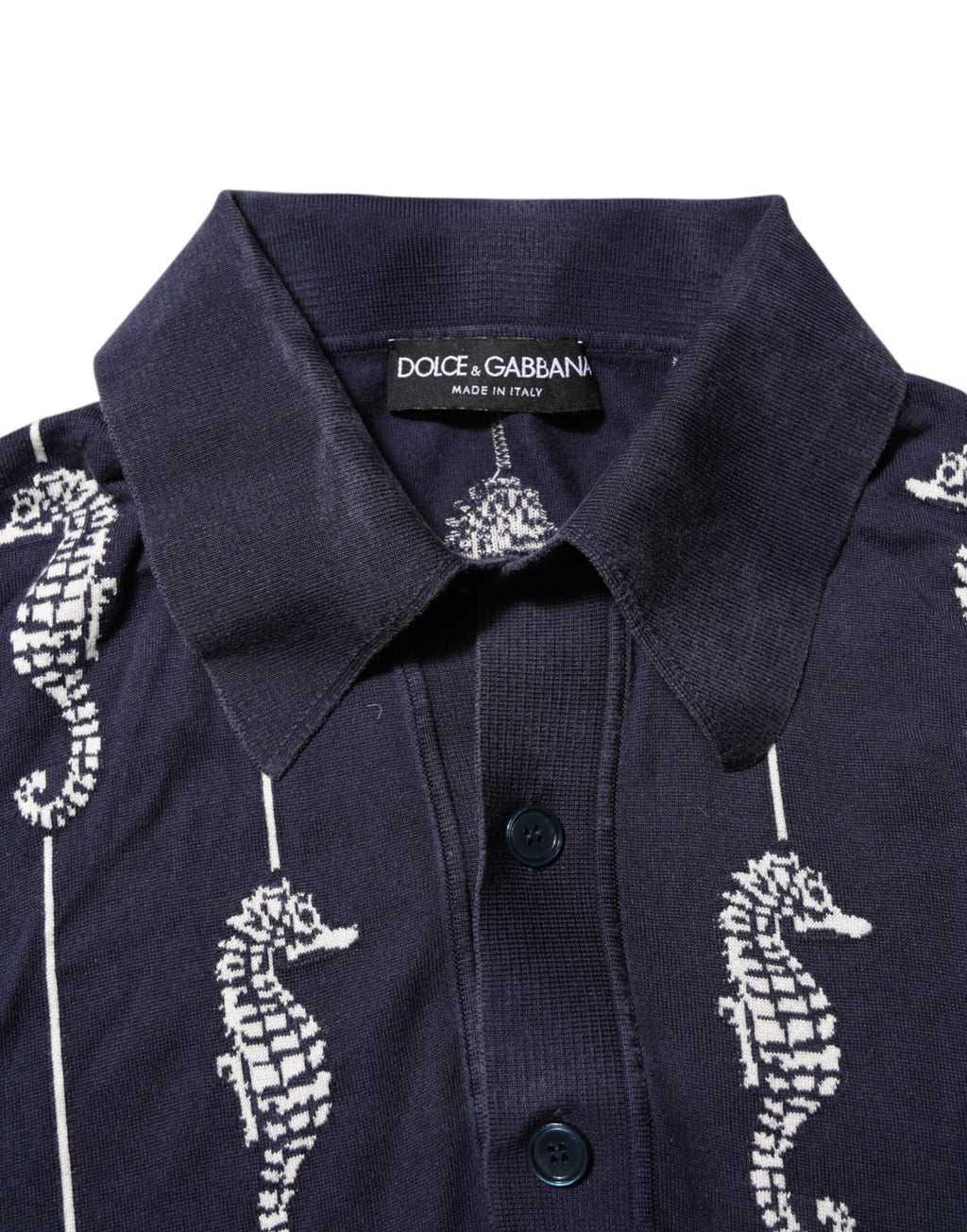 Dark Blue Sea Horse Collared Polo T-shirt