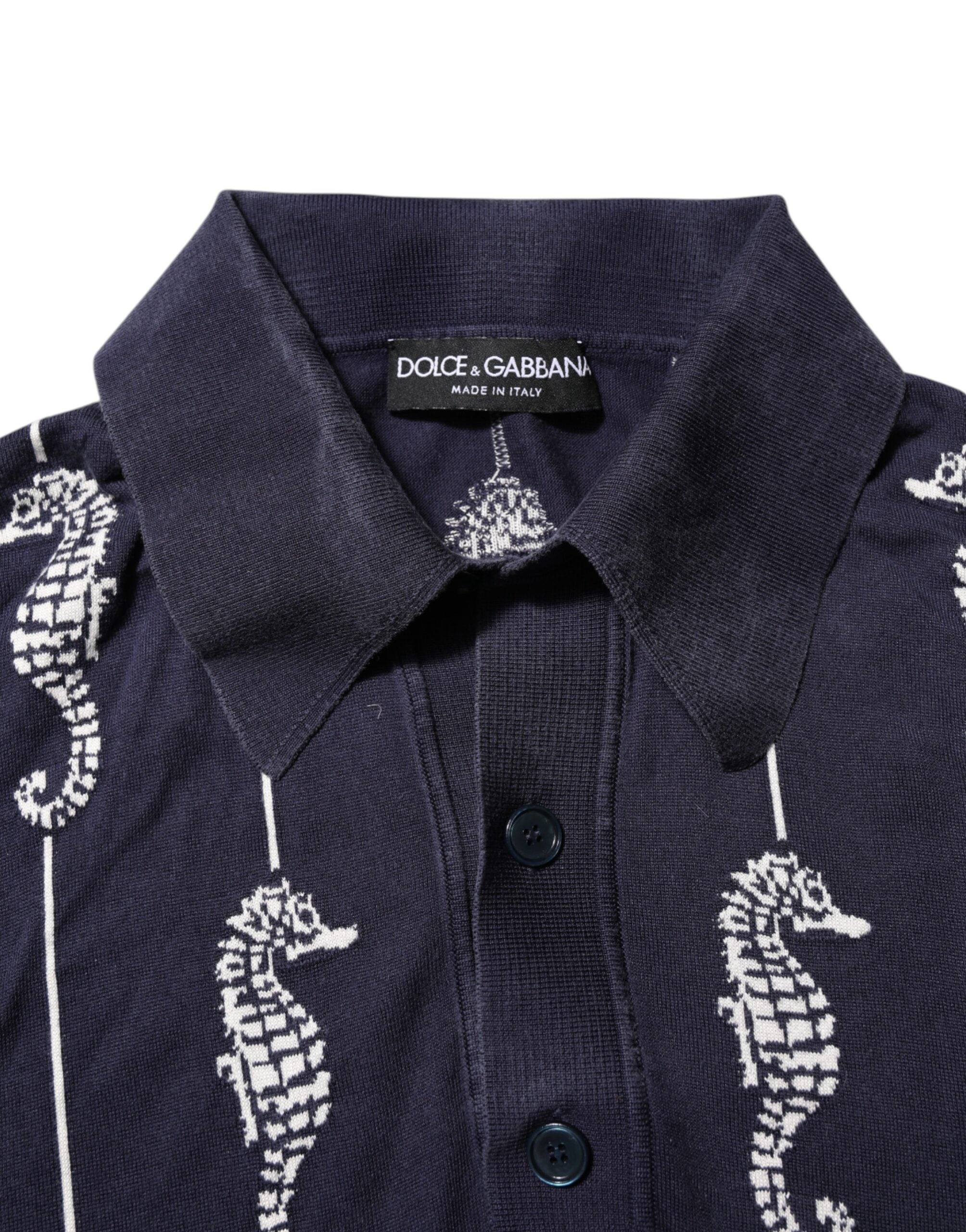 Dark Blue Sea Horse Collared Polo T-shirt