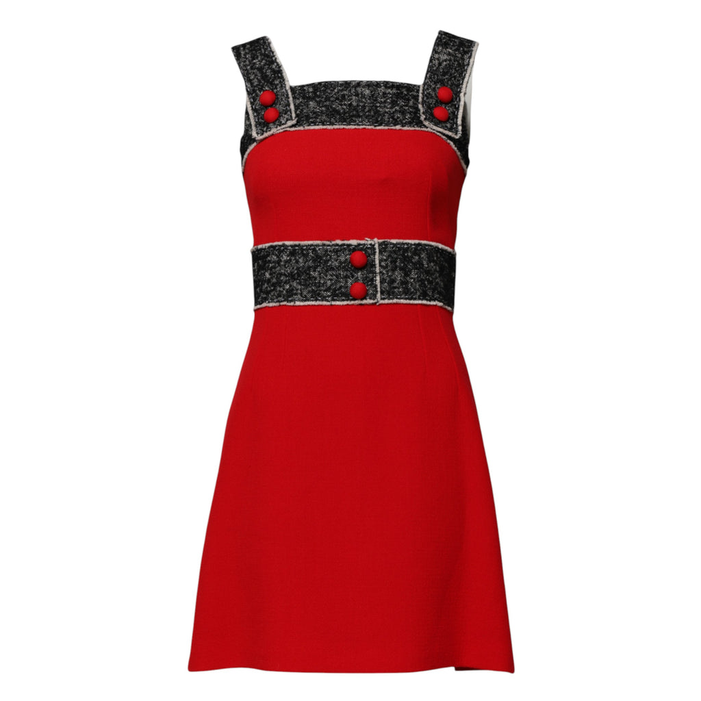 Red Wool Sleeveless A-line Flared Mini Dress