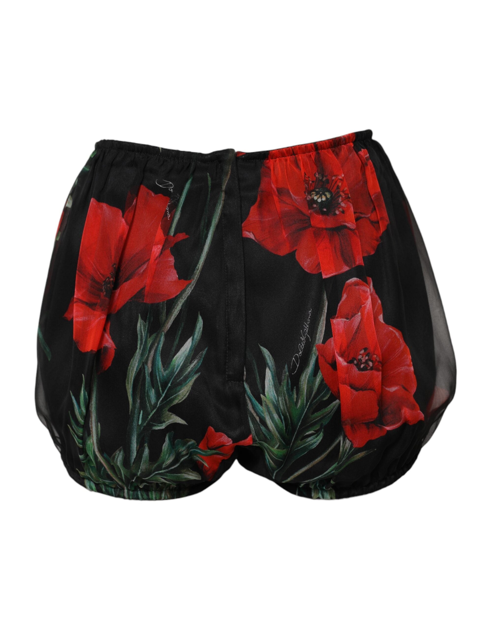 Black Floral High Waist Women Hot Pants Shorts