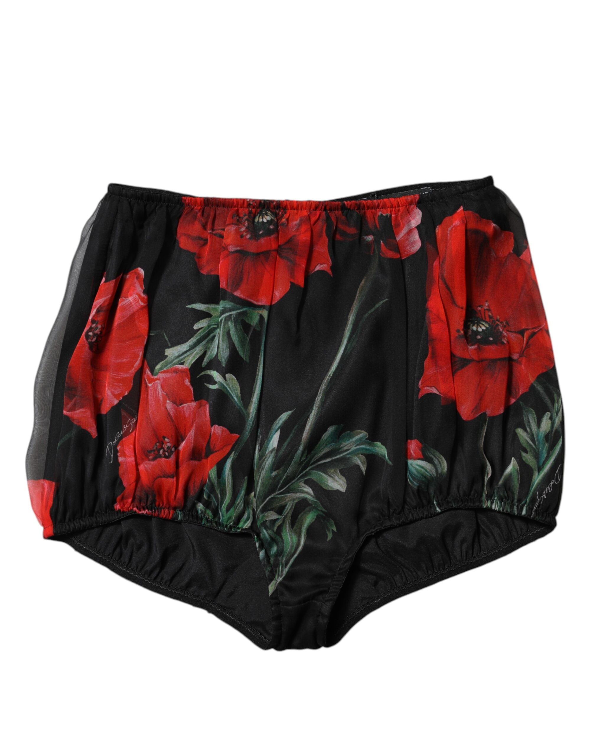 Black Floral High Waist Women Hot Pants Shorts