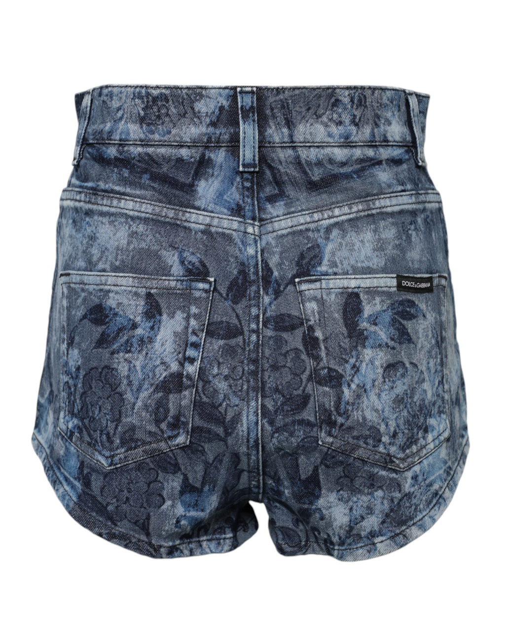 Blue Floral Print Denim Cotton Hot Pants Shorts