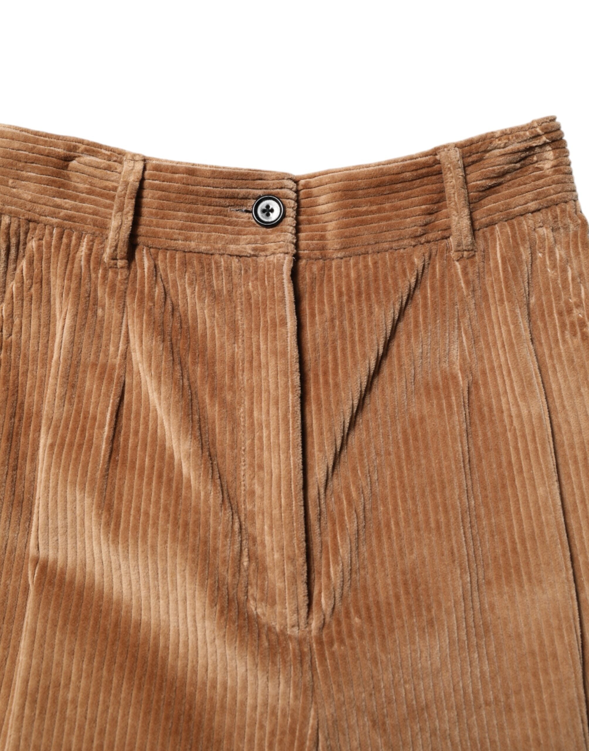 Brown Cotton Corduroy Tapered Pants