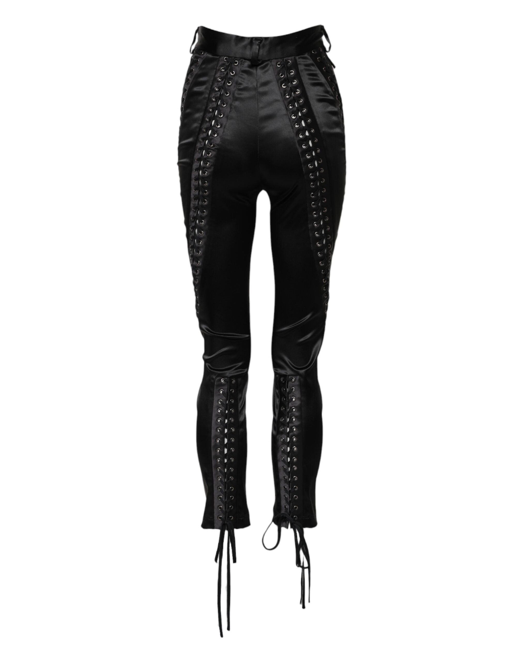Black Lace Details High Waist Skinny Pants