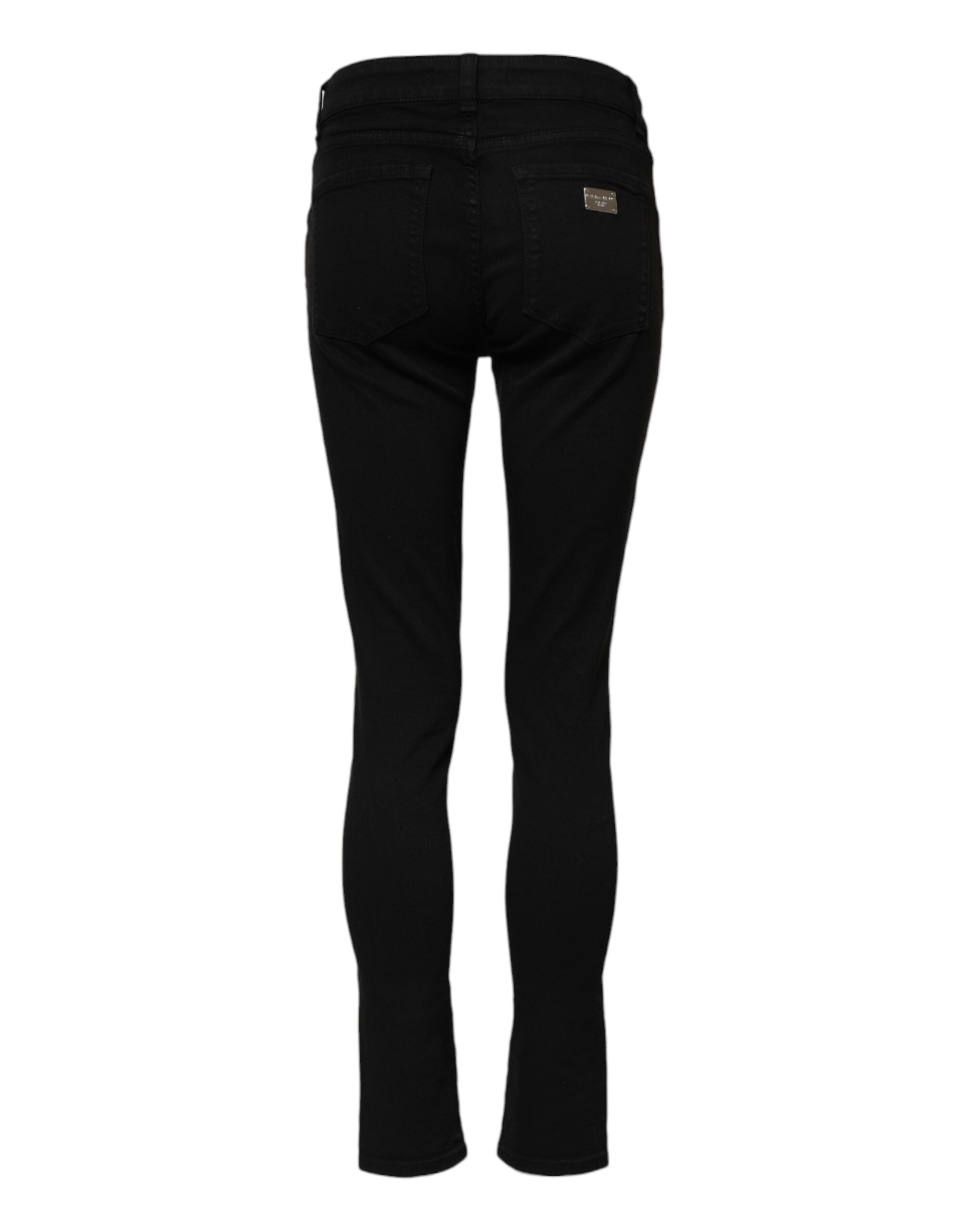 Black Cotton Skinny Mid Waist Denim Jeans