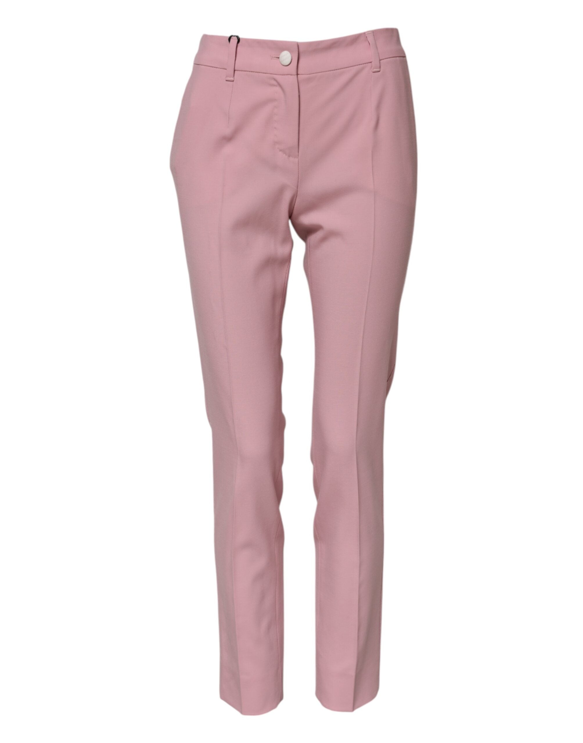 Pink Wool High Waist Tapered Pants