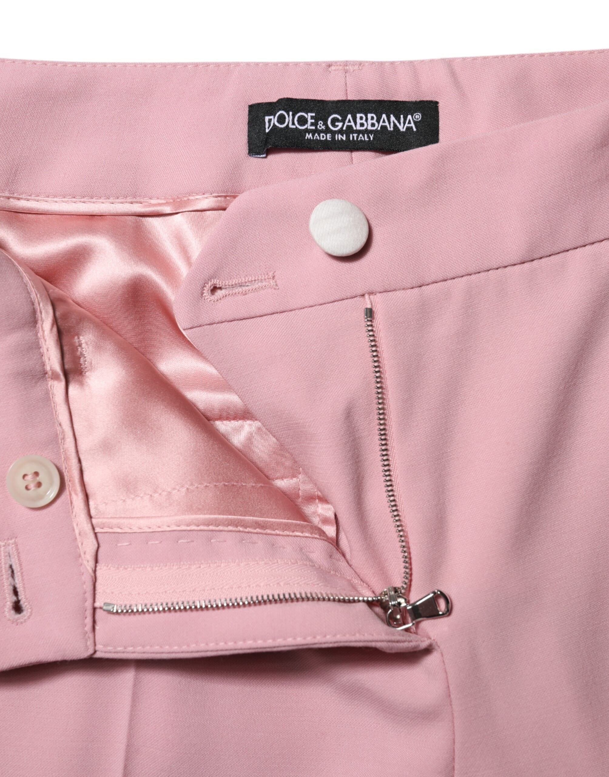 Pink Wool High Waist Tapered Pants