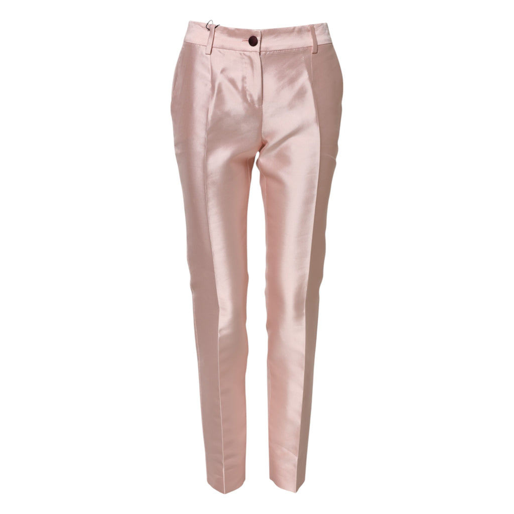 Pink Satin High Waist Tapered Pants