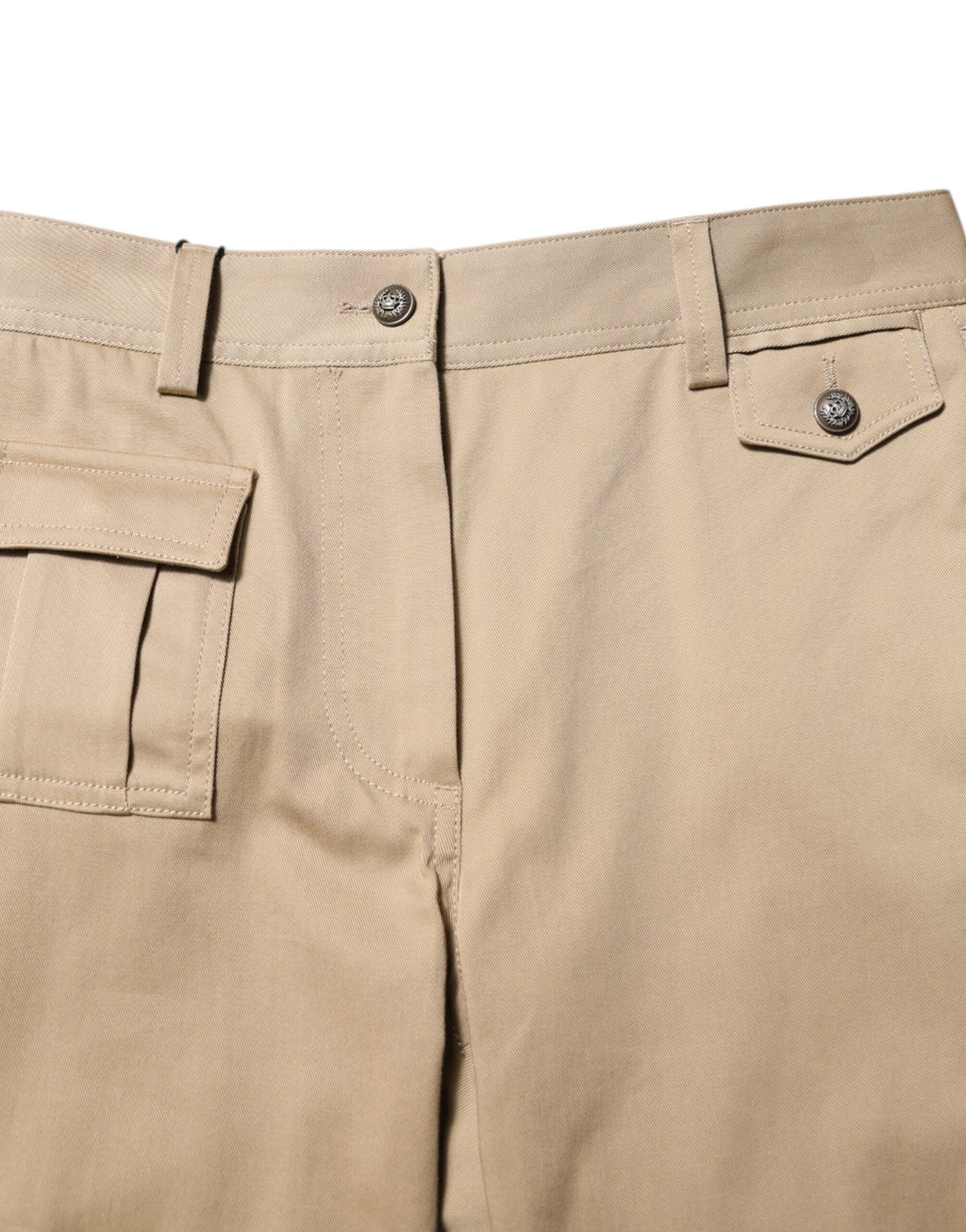 Beige Mid Waist Cargo Tapered Pants
