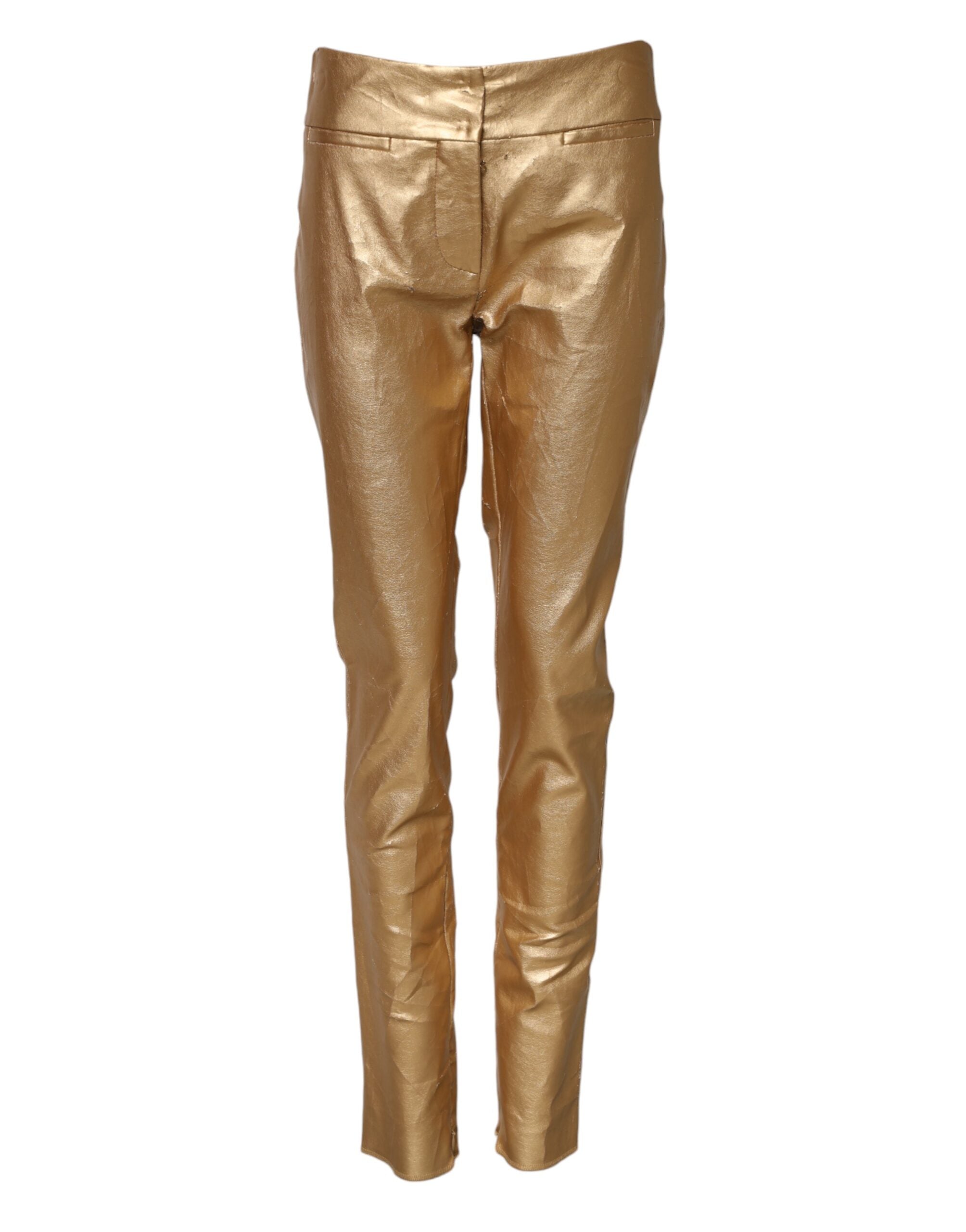 Dolce & Gabbana Metallic Gold High Waist Skinny Trouser Pants