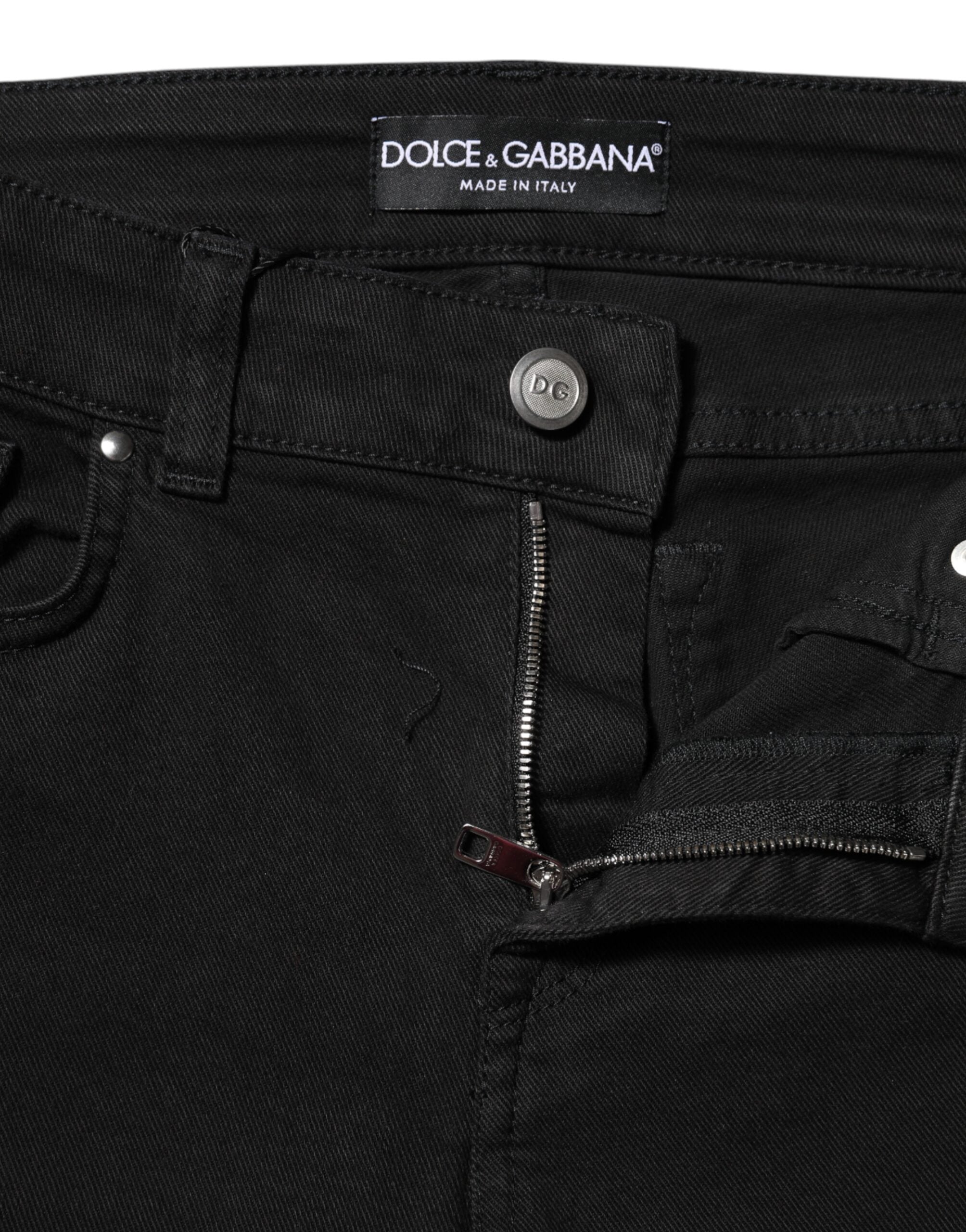 Black Cotton Logo Skinny MidWaist Denim Jeans
