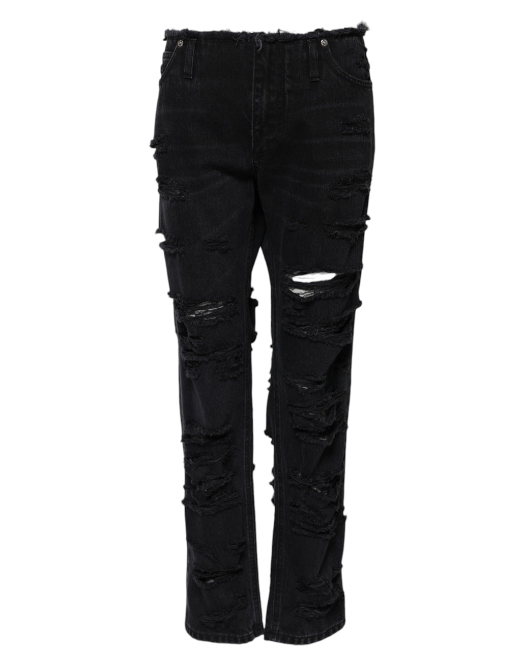 Black Cotton Tattered Mid Waist Denim Jeans
