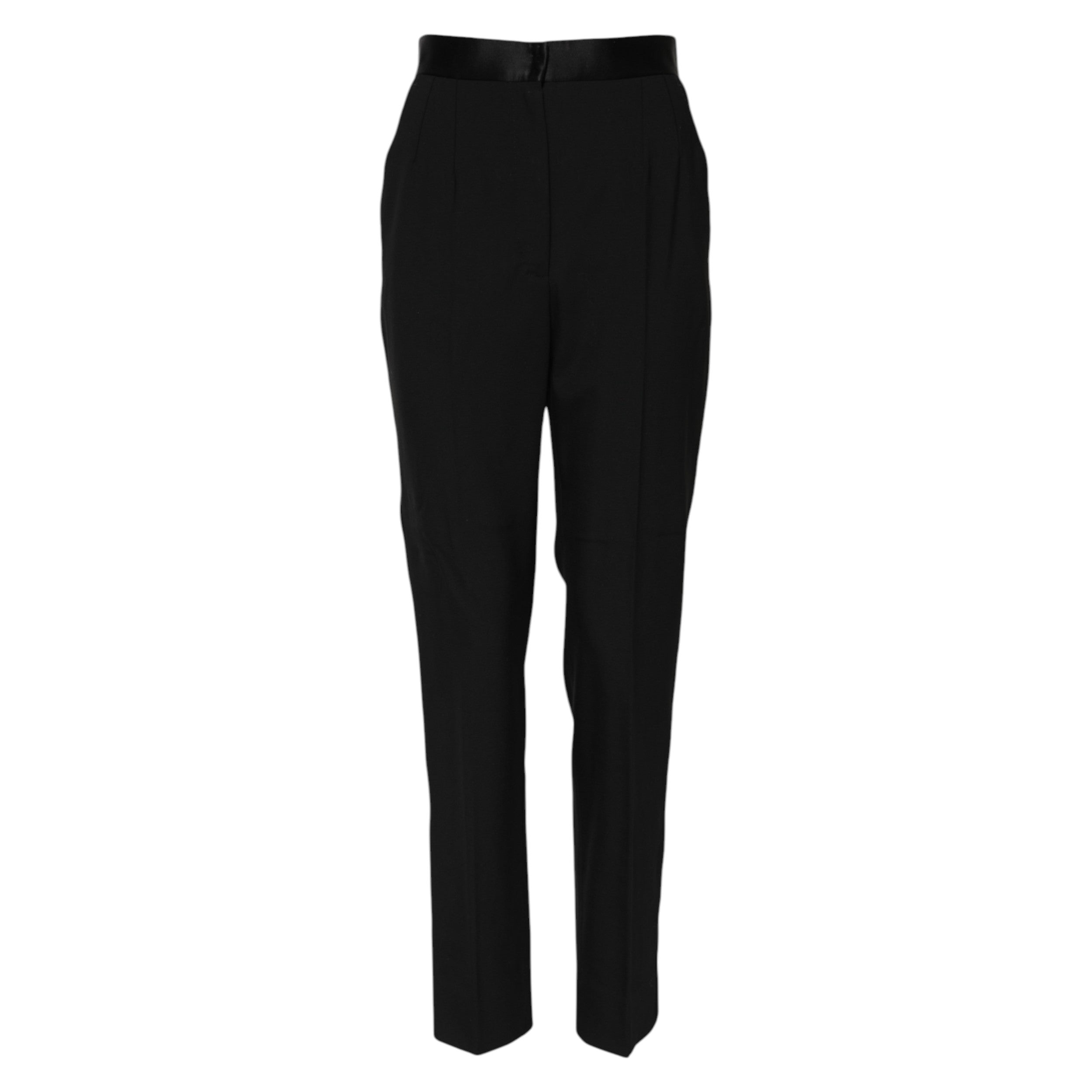 Black Wool Tapered High Waist Pants