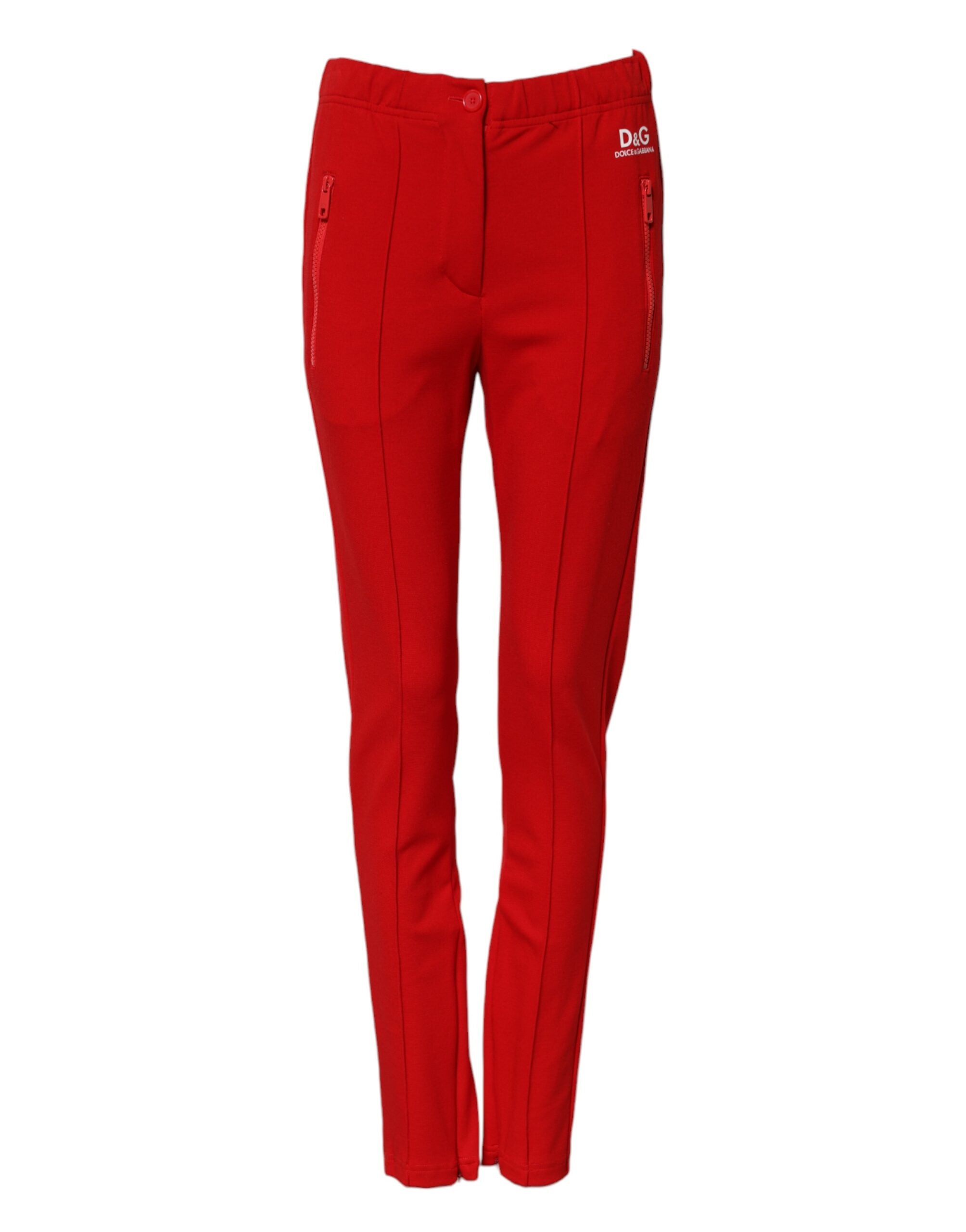 Red Mid Waist Slim Fit Pants