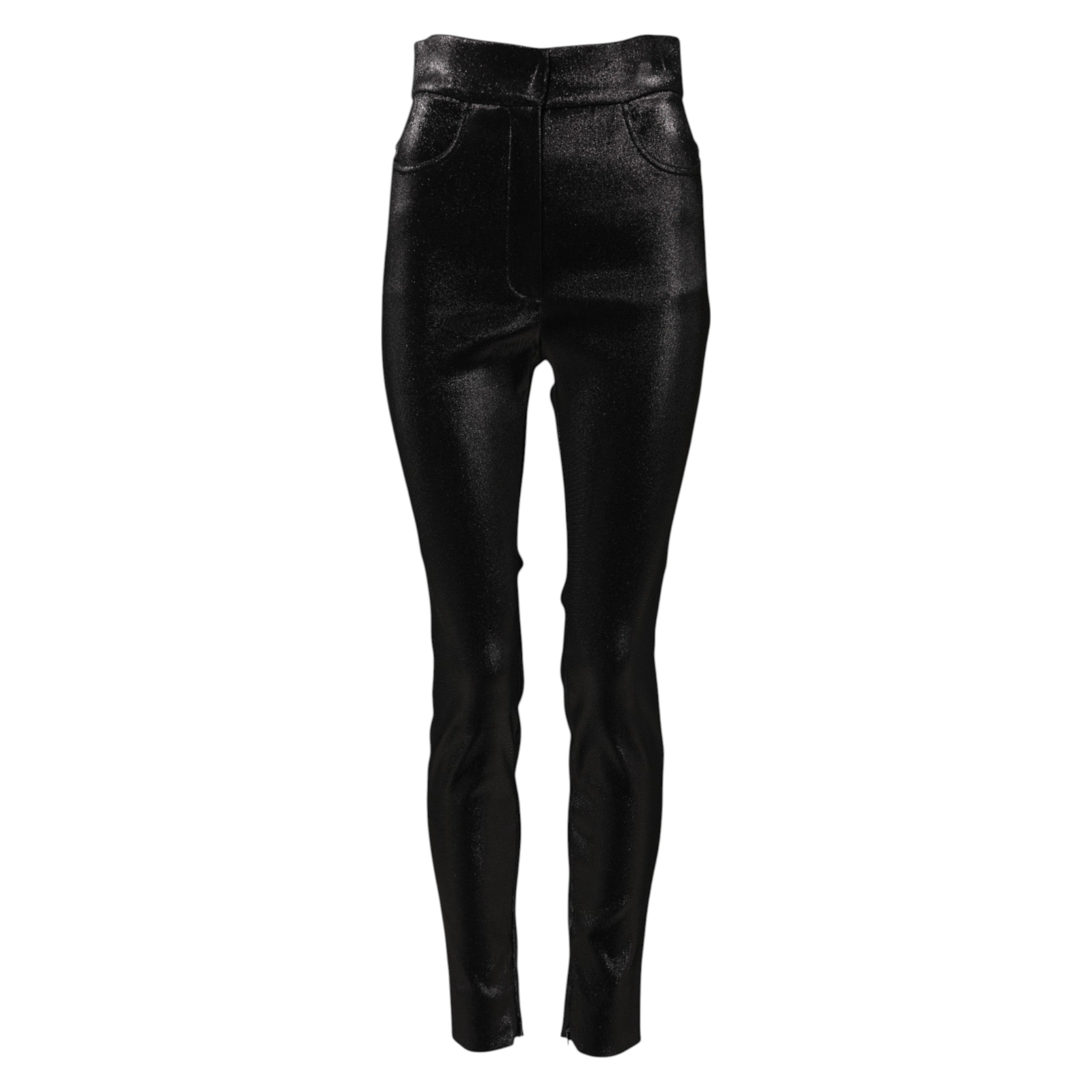 Black Cotton Stretch Lurex Thread Skinny Pants