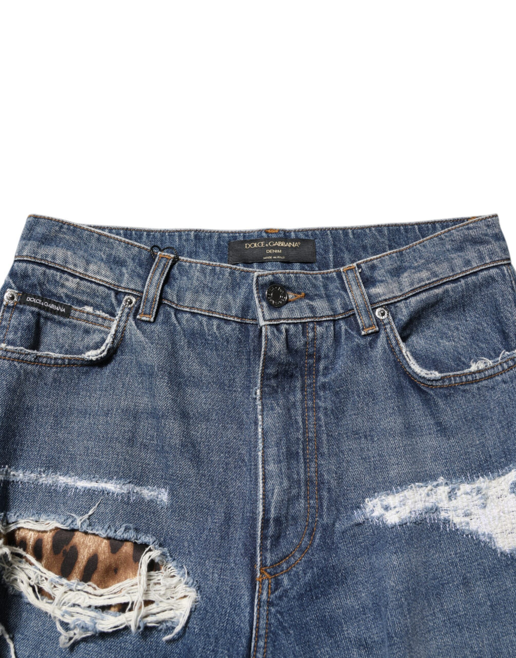 Blue Tattered Cotton Straight Denim Jeans