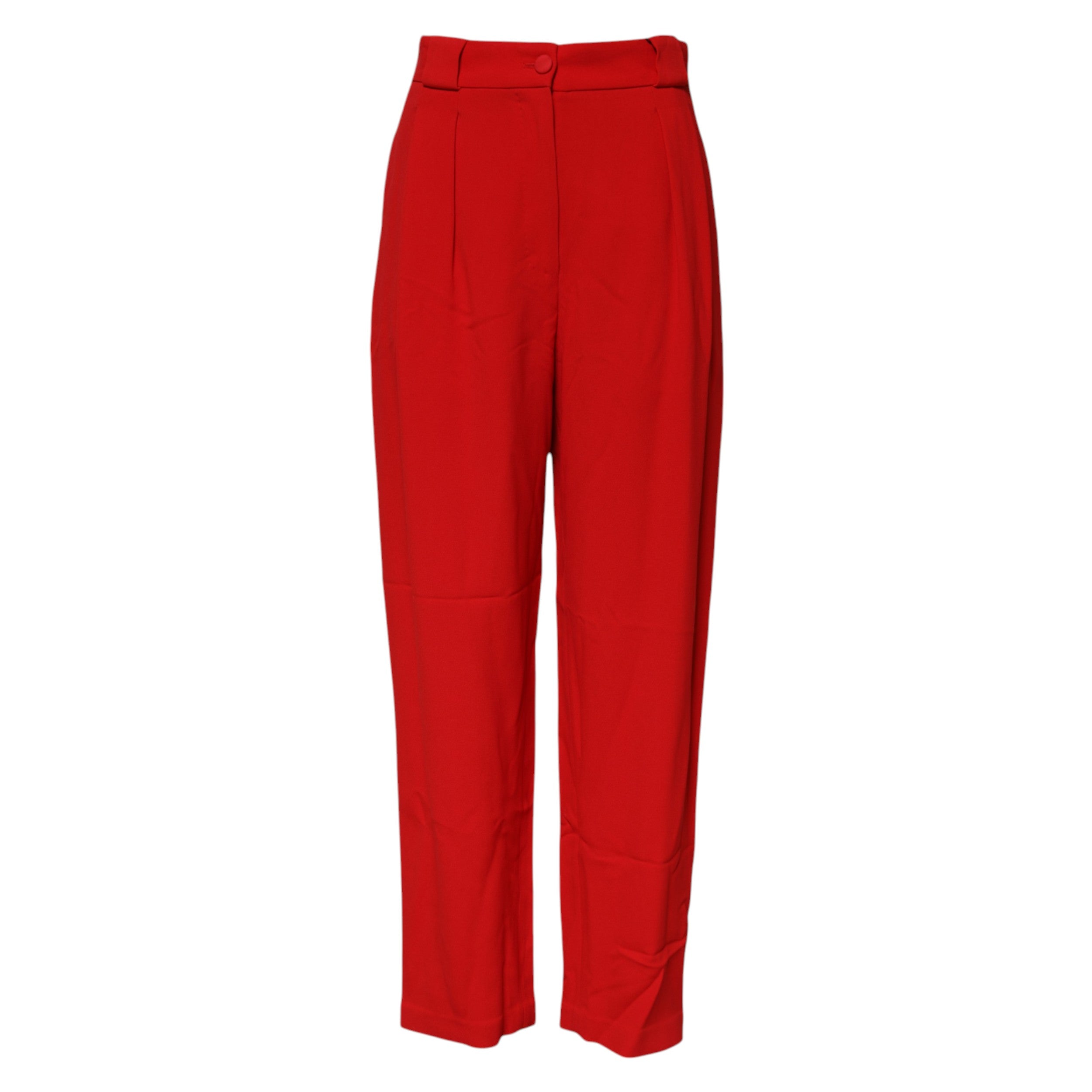 Red Viscose High Waist Tapered Pants