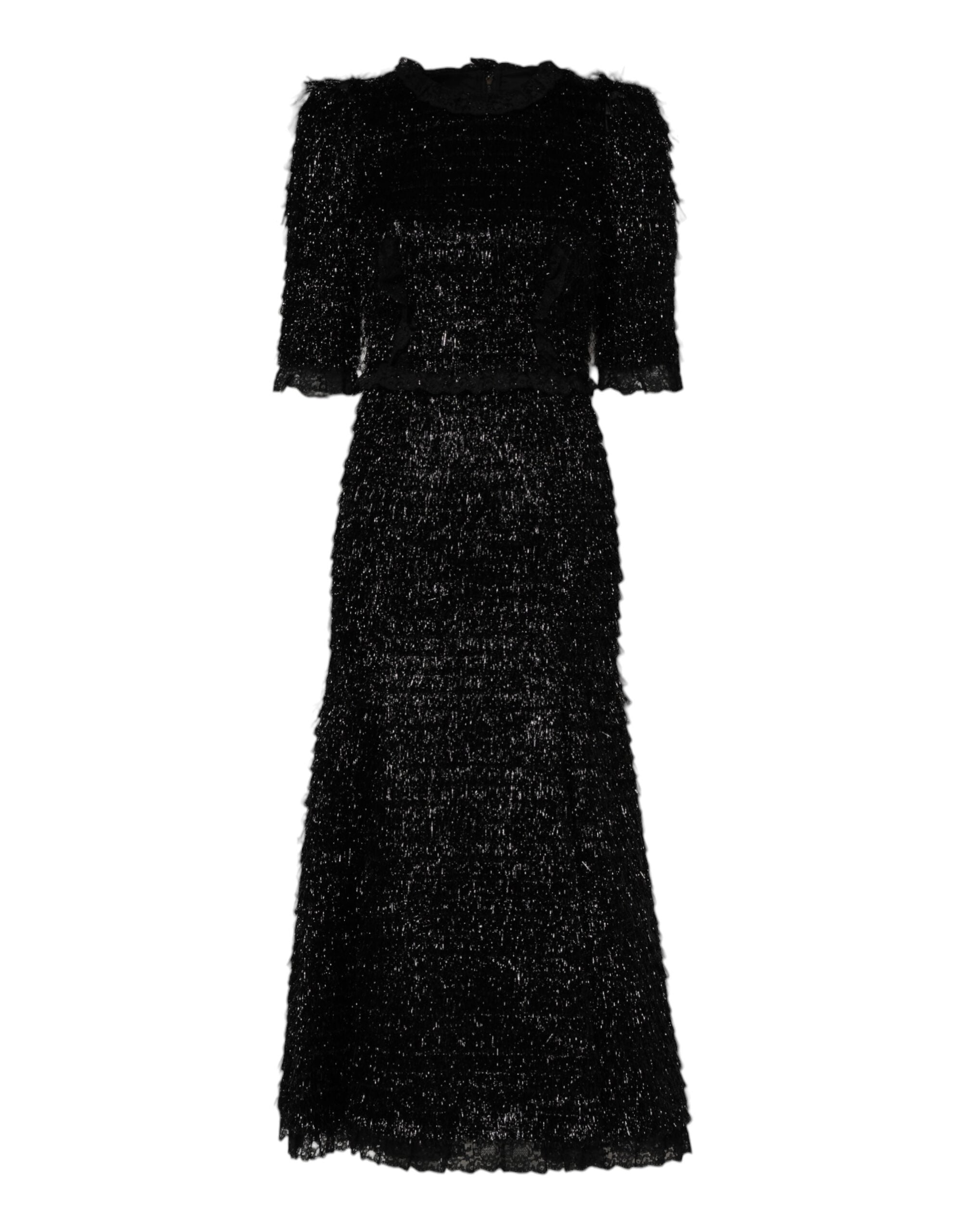 Metallic Black Polyester A-line Midi Dress