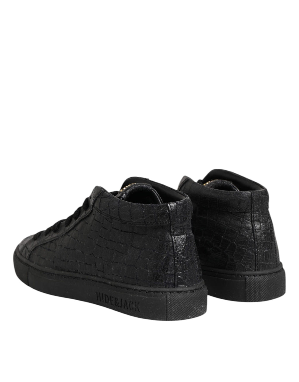 Black Leather Lace Up Mid Top Sneakers Shoes