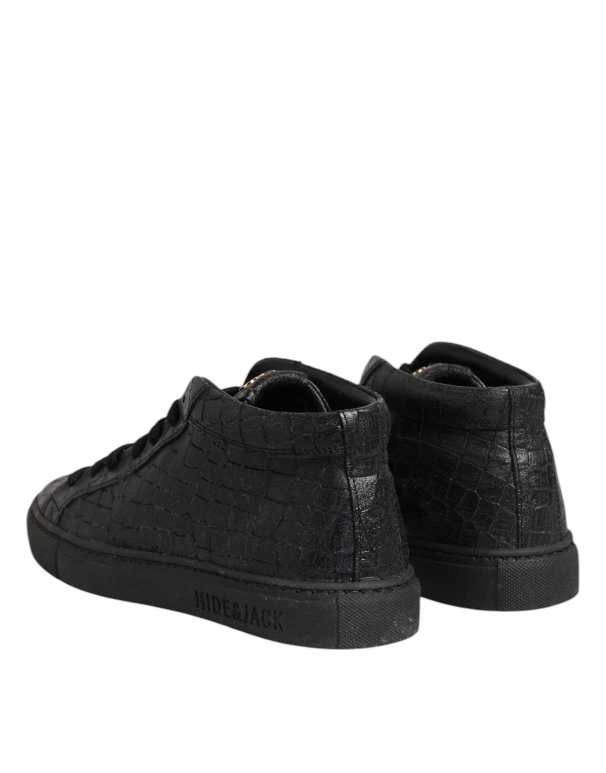 Black Leather Lace Up Mid Top Sneakers Shoes