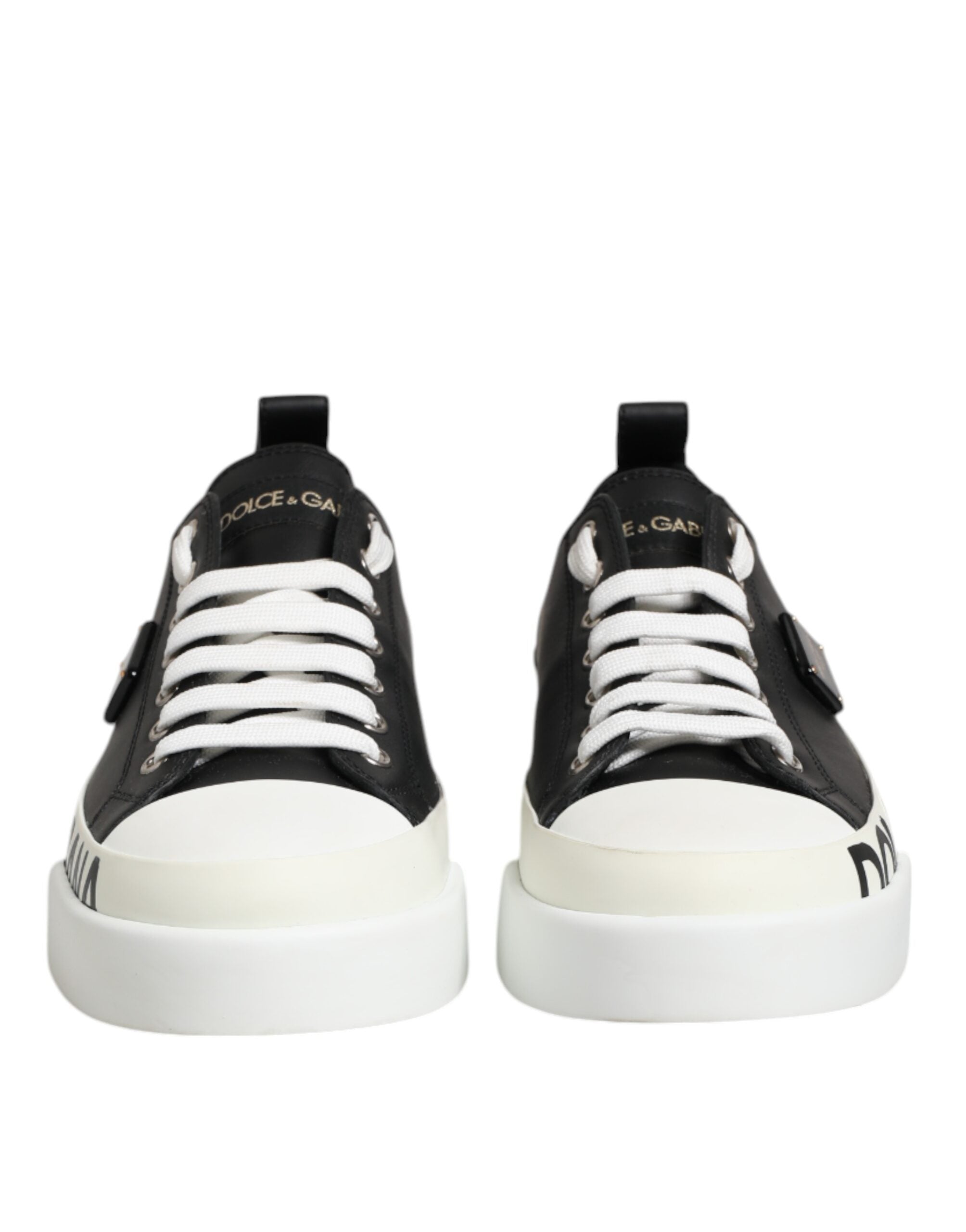 Black White Leather Low Top Sneakers Shoes